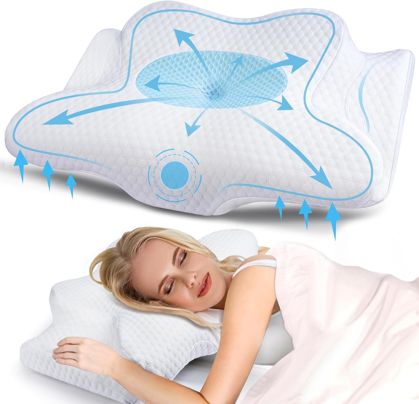 Cervical Memory Foam Pillow for Neck Pain Relief, 2 in 1 Orthopedic Sleeping Pillow, Shoulder Pain Ergonomic Head Neck Support Pillow for