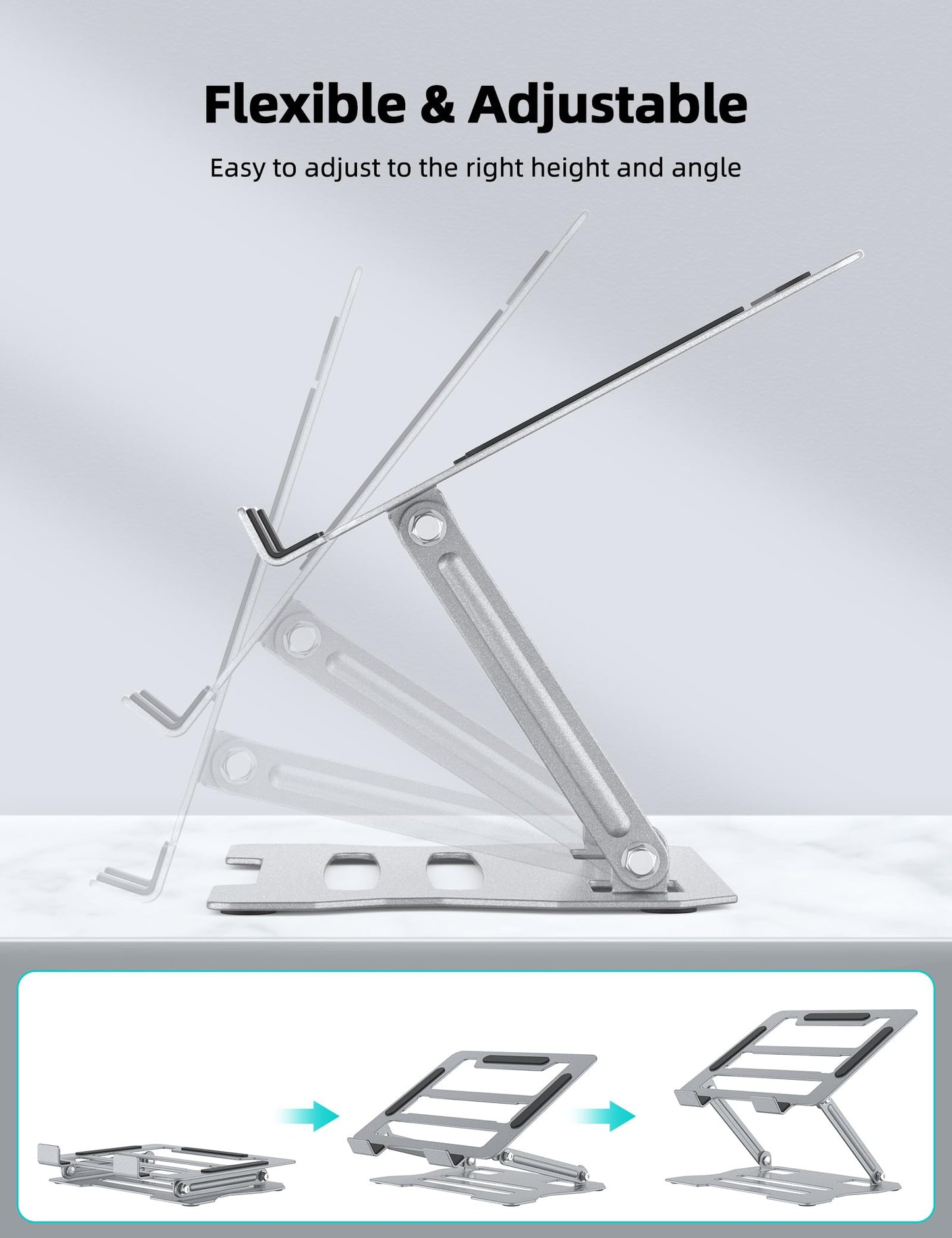 FAPPEN Laptop Tablet Stand, Universal Adjustable Steel Laptop Computer Stand, Ergonomic Foldable Portable Desktop Tray Compatible with 10''-15.6''