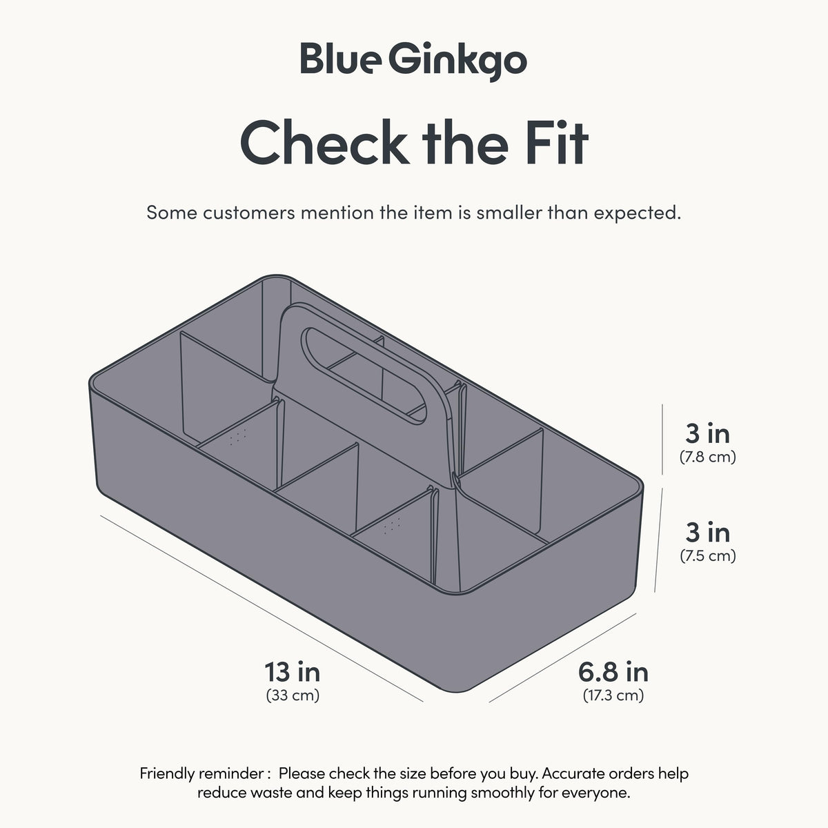 BLUE GINKGO Stackable Organizer Caddy – Korean-Made Portable Tote for Bathroom, Office, Crafts, or School Supplies (Long Rectangle, Grey)