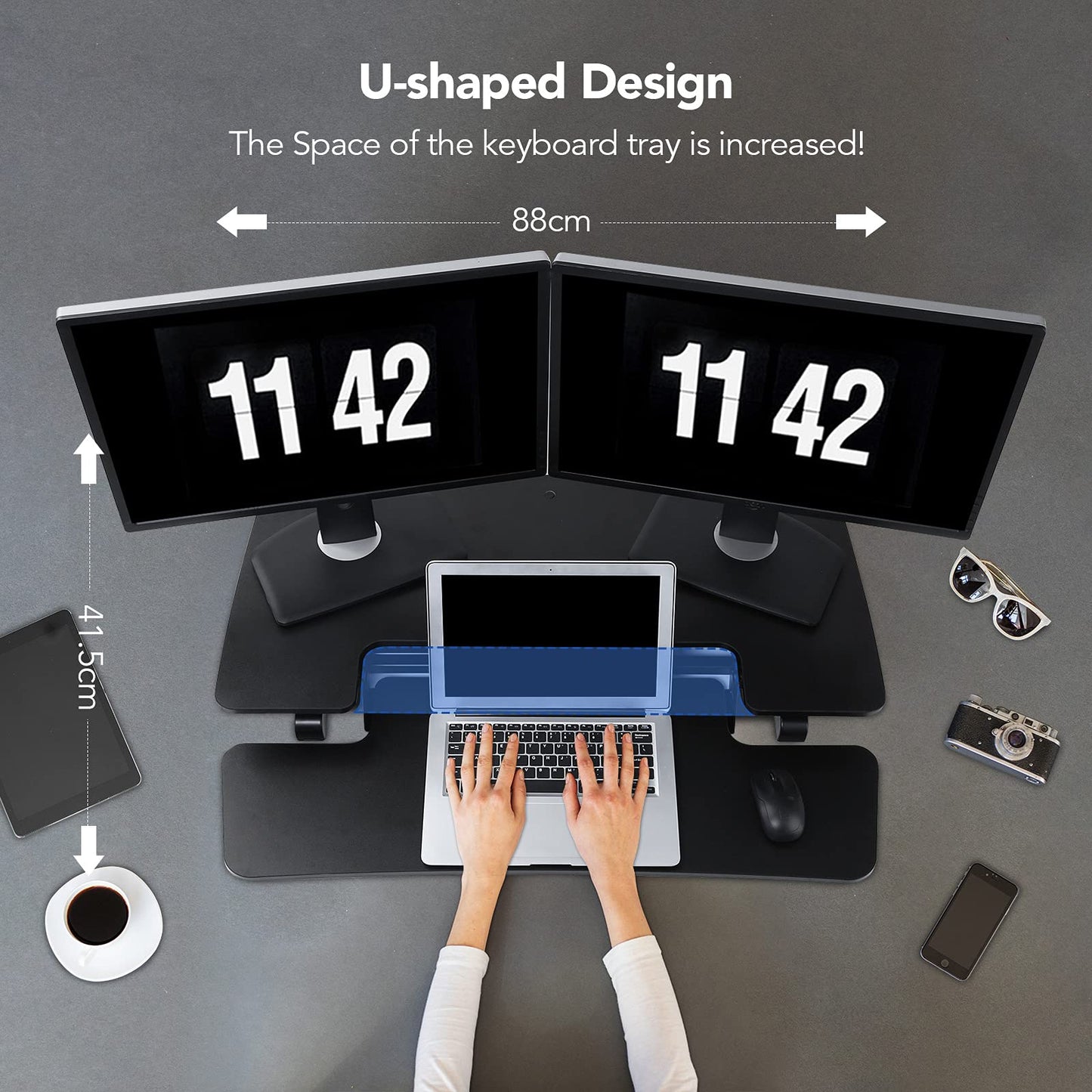 FLEXISPOT Standing Desk Converter 91.5 cm with Wide Keyboard Tray