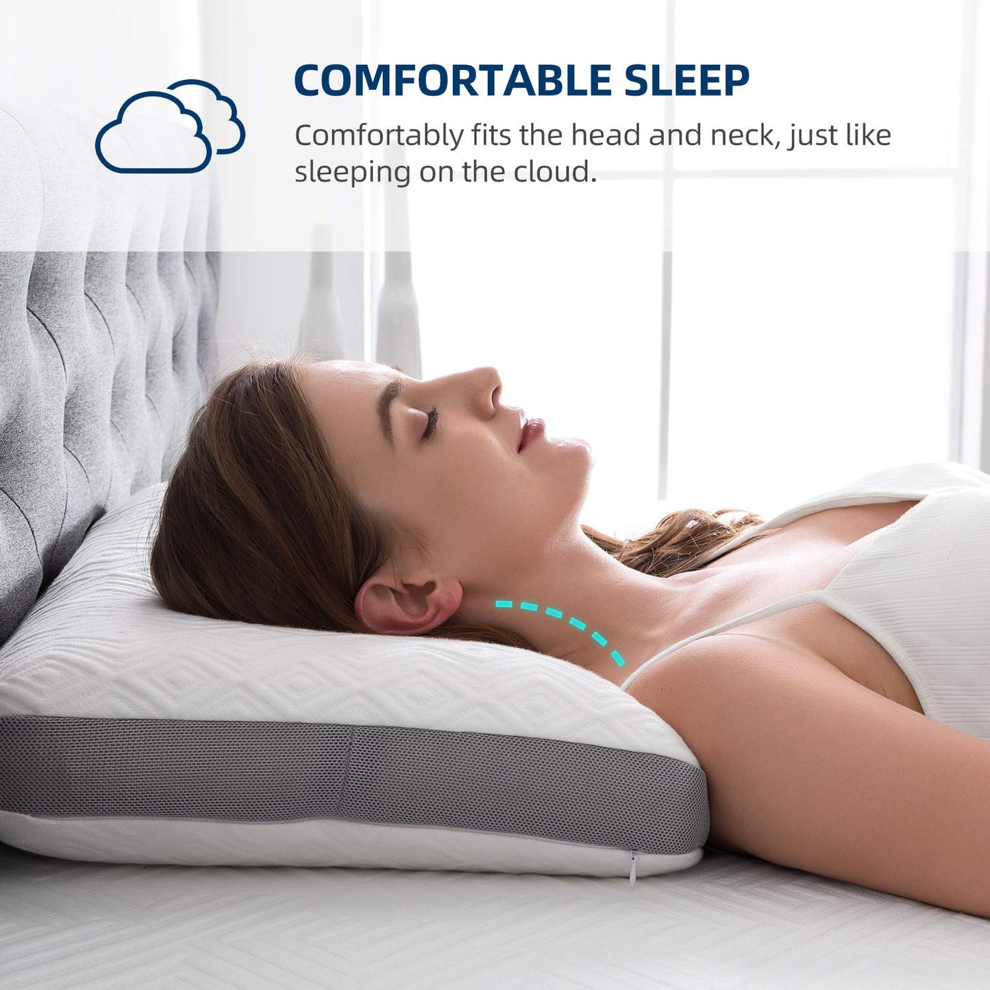 NOFFA Flat Soft Memory Foam Pillow for Neck Support, Ortopedic Pillow for Sleeping, Side Back Sleeper Soft Support Cervical (70 x 38 x 12 cm)
