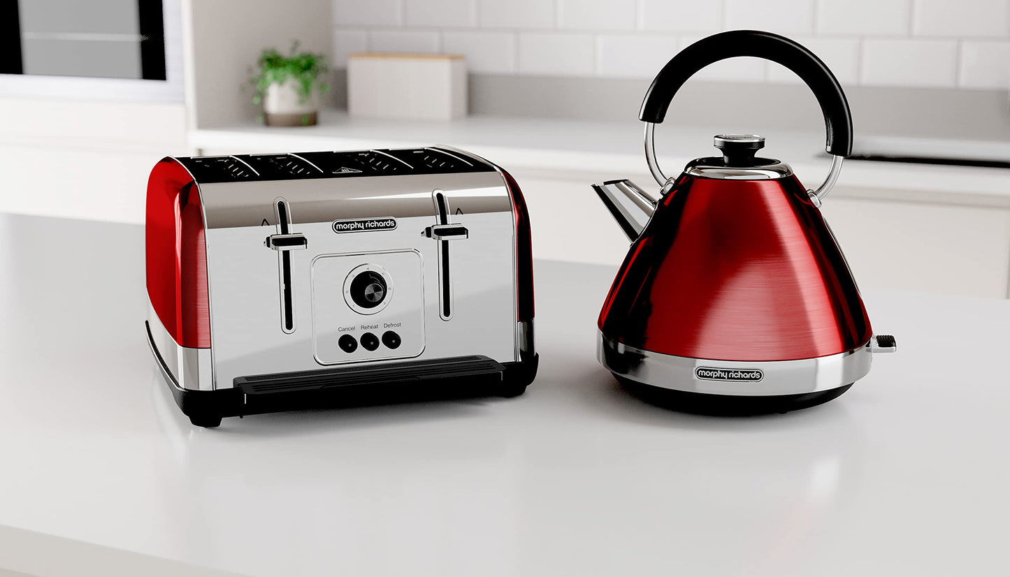 Morphy Richards Venture Red 4 Slice Toaster - Defrost Setting - High Lift Feature - 240133