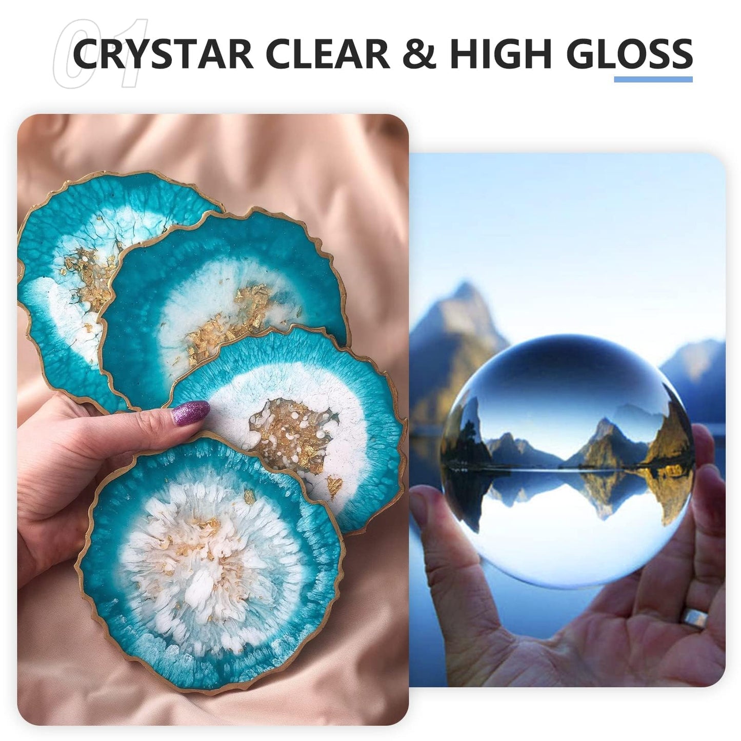 Teexpert Epoxy Resin Crystal Clear Kit 1 Gallon High-Gloss Coating and Casting Resin, Self-Leveling Bubbles Free Resin and Hardener Kit for DIY Art,