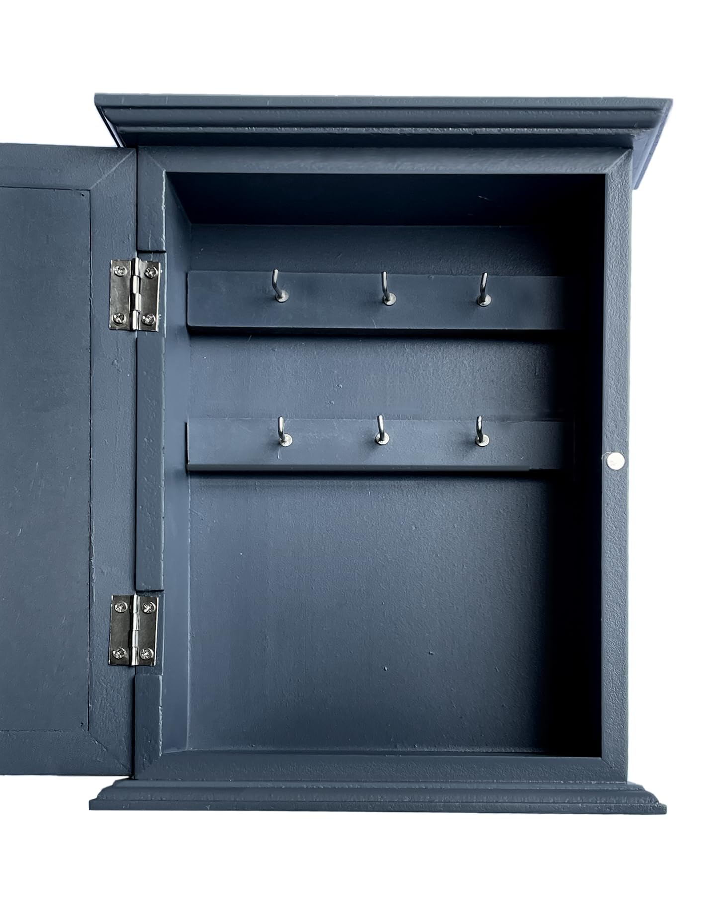 GreyZouq Wooden Key Cabinet Wall Mounted, Keyhole Window Design, Key Holder for Wall with 6 Hooks, Decorative Key Organiser, Magnetic Door Closure