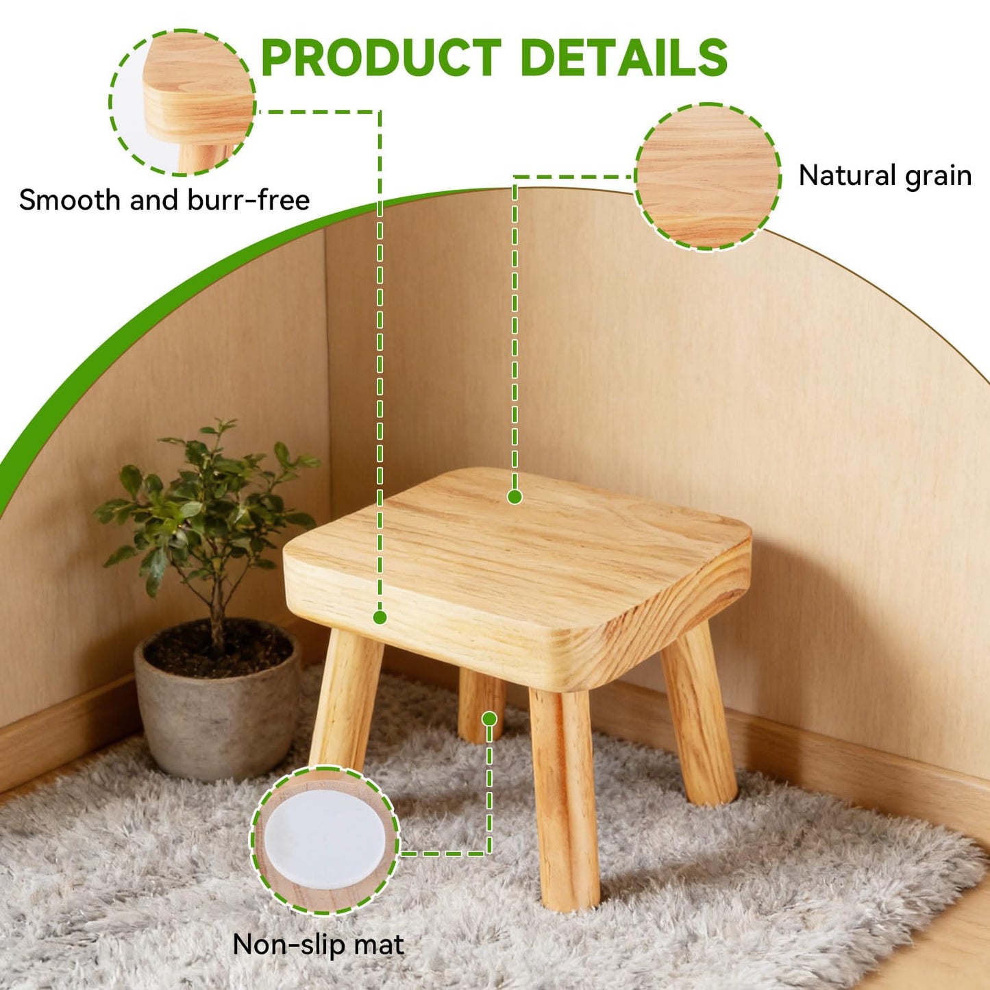 SIGONE Wooden Stool for plants and Footstool 24x22x20cm, Vintage Wooden Stool for Bedroom Bedside Plant Display and Compact Side Table