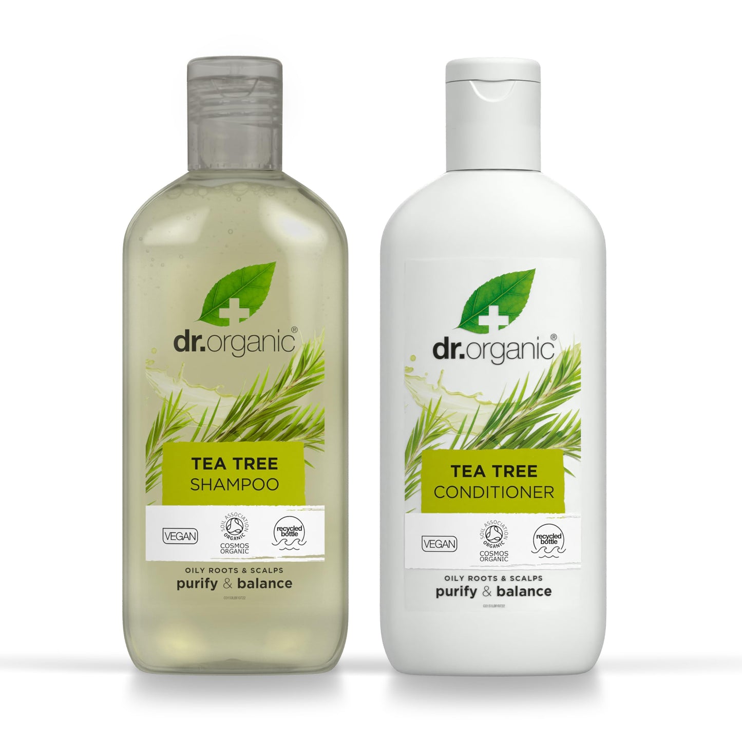 Dr Organic Tea Tree Shampoo & Conditioner Set with Travel Bag, Purifying, Oily Roots Natural, Vegan, Cruelty-Free, Paraben & SLS-Free, Recyclable &