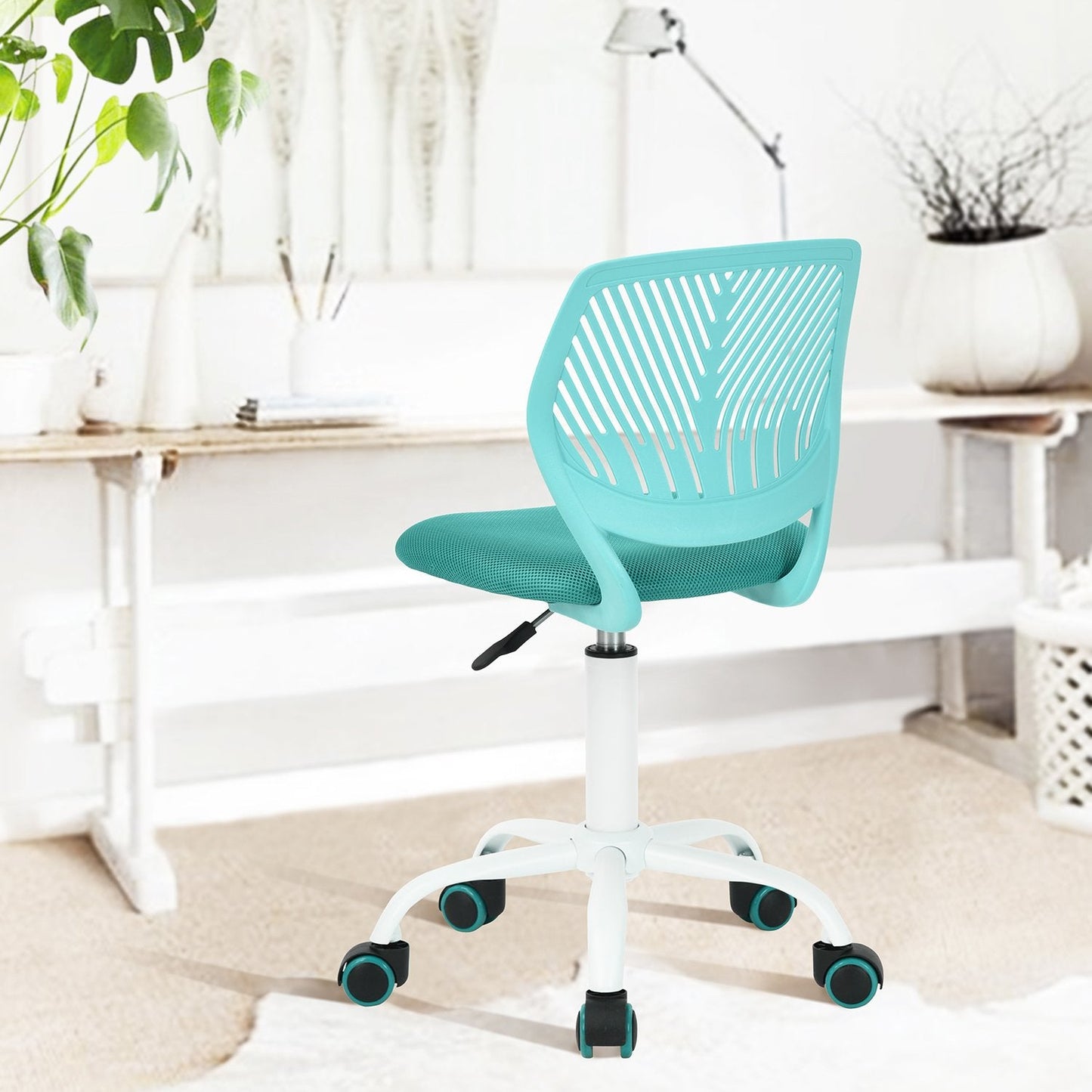 Homy Casa Set of 2 Turquoise Desk Chairs Adjustable Swivel Office Chair Fabric Seat Ergonomic Task Chair without Armrest, Turquoise