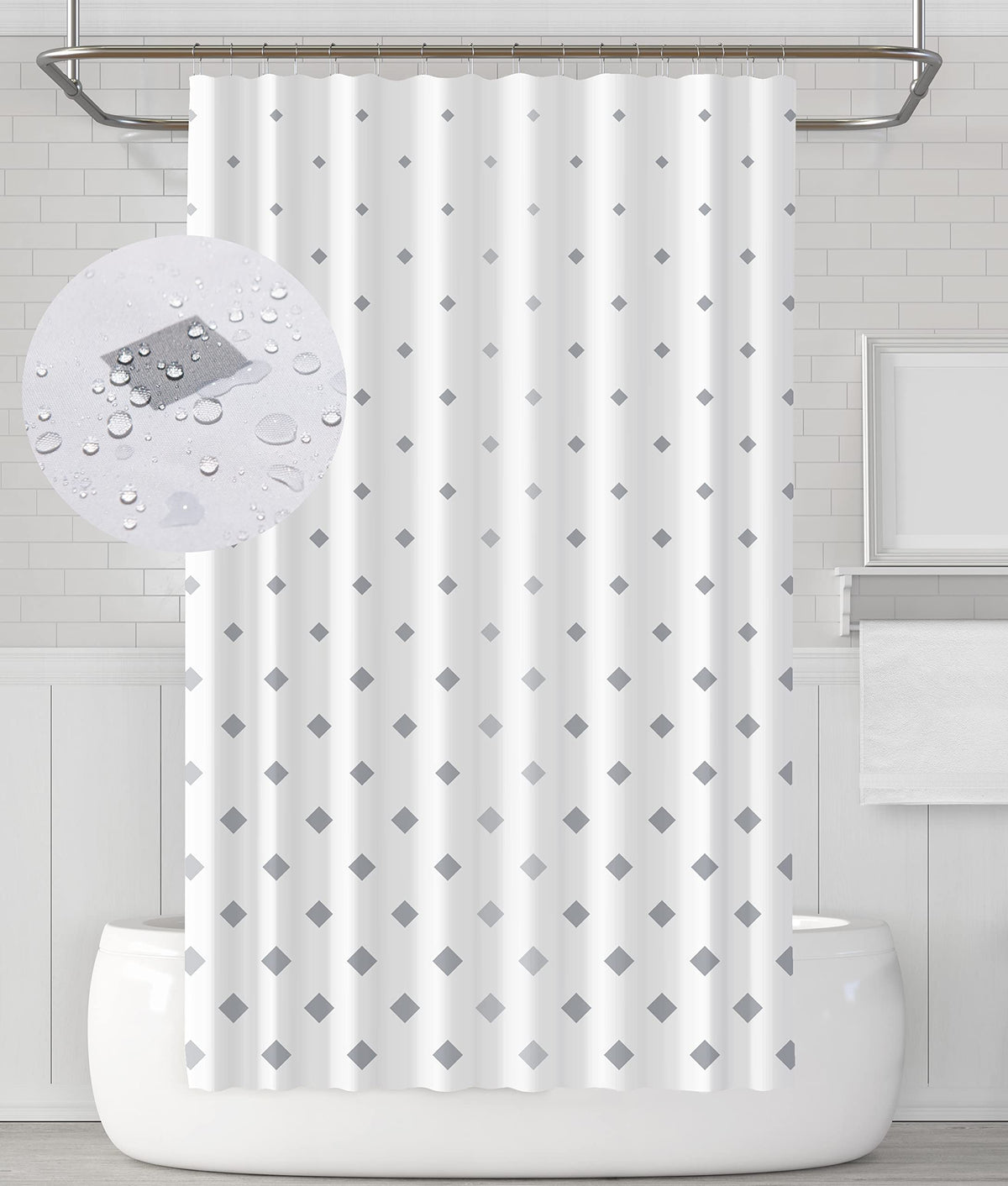 YOUNG DA Fabric Shower Curtain Grey & White Diamond Geometric Design for Bathroom, Shower Curtains Mould Proof Resistant 72x72 inch, Washable Fabric,