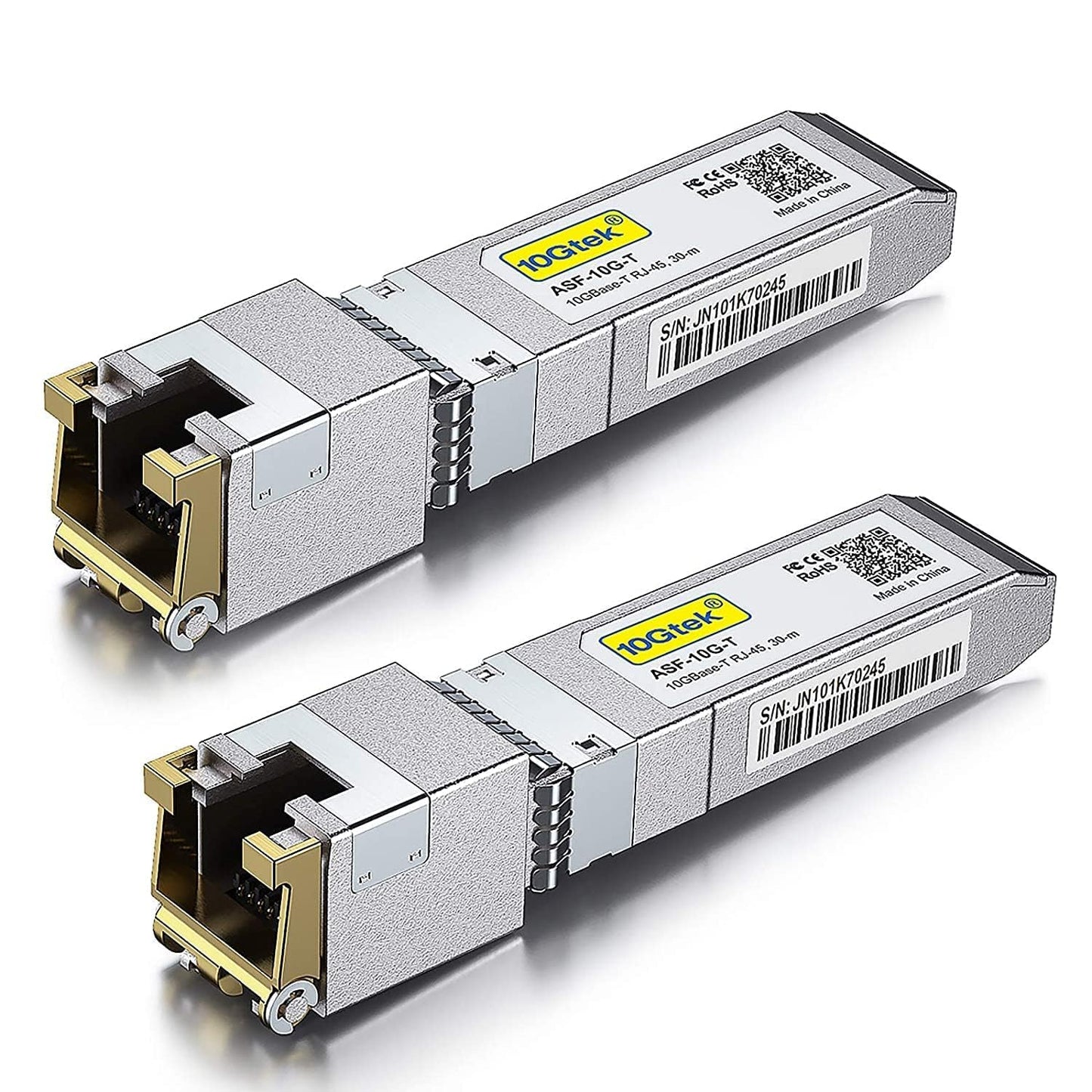 10Gtek [2 Pack 1.25/2.5/5/10GBase-T SFP+ RJ-45 CAT.6a Copper Transceiver, up to 30 meters, Compatible with Cisco SFP-10G-T-S, Ubiquiti UniFi