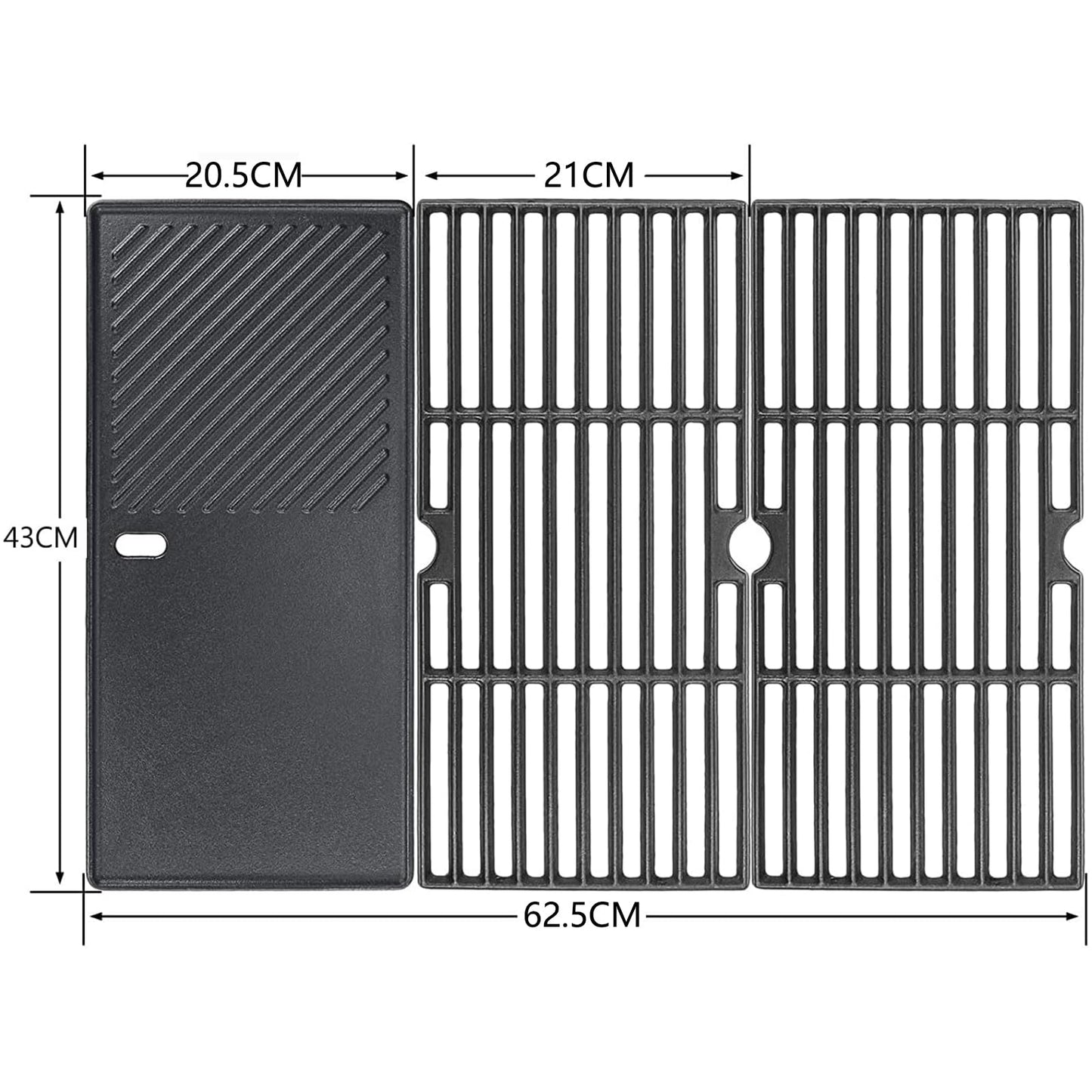 GFTIME 43 x 62.5cm Cast Iron Grill Grates & Grill Plate Griddle for Enders Boston 3, Enders Monroe Pro 3, Charbroil, Kenmore, Landmann, Broil King Gas
