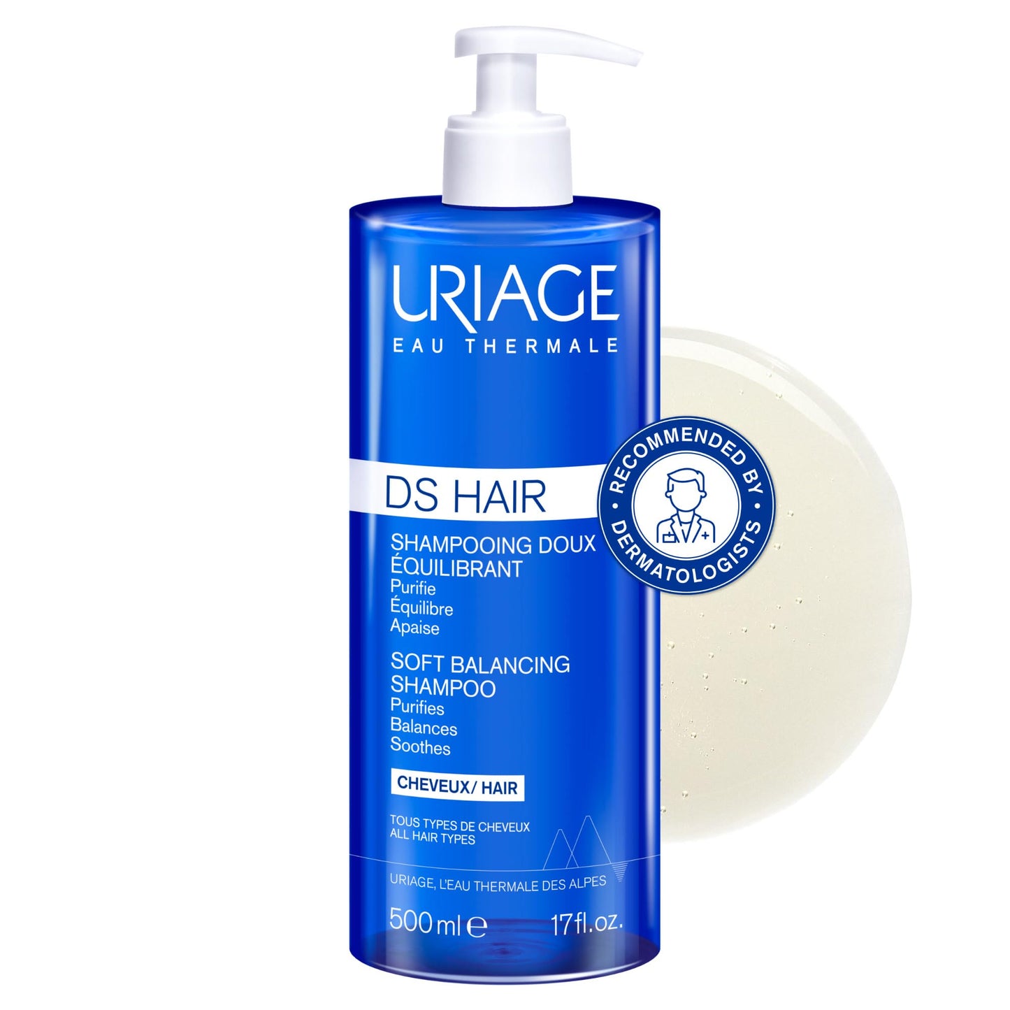 Uriage DS Hair Soft Shampoo with Edelweiss - Deeply Purifies & Soothes - Leaves Hair Soft & Shiny - Fresh & Floral Scent - Everyday wash - Suitable