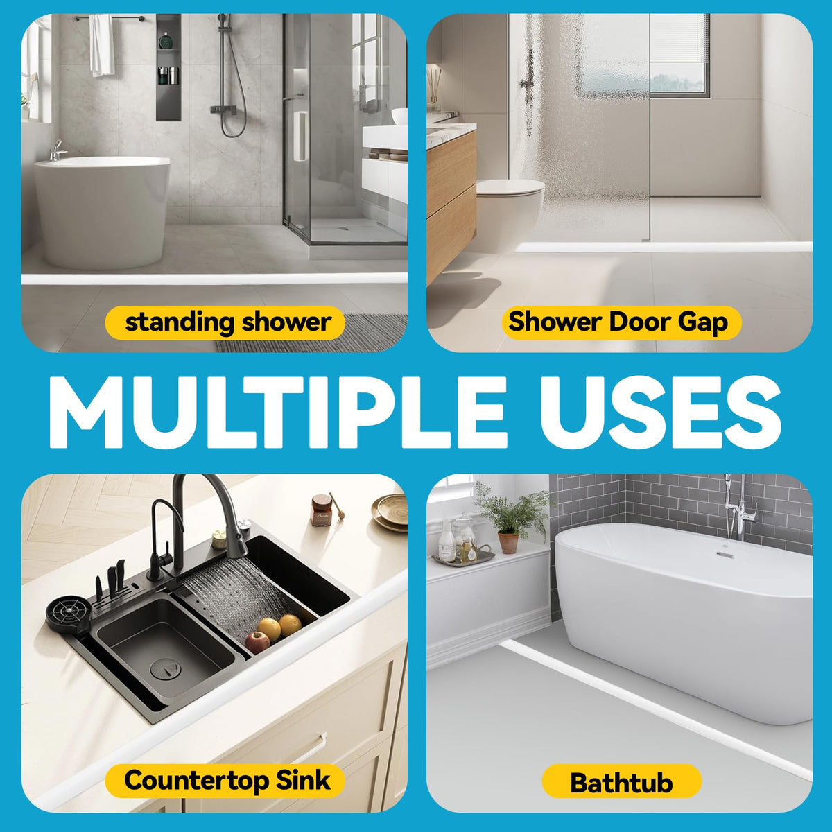DLYYPLUS 1M Wet Room Floor Barrier, Self-Adhesive Collapsible Silicone Shower Threshold Water Dam