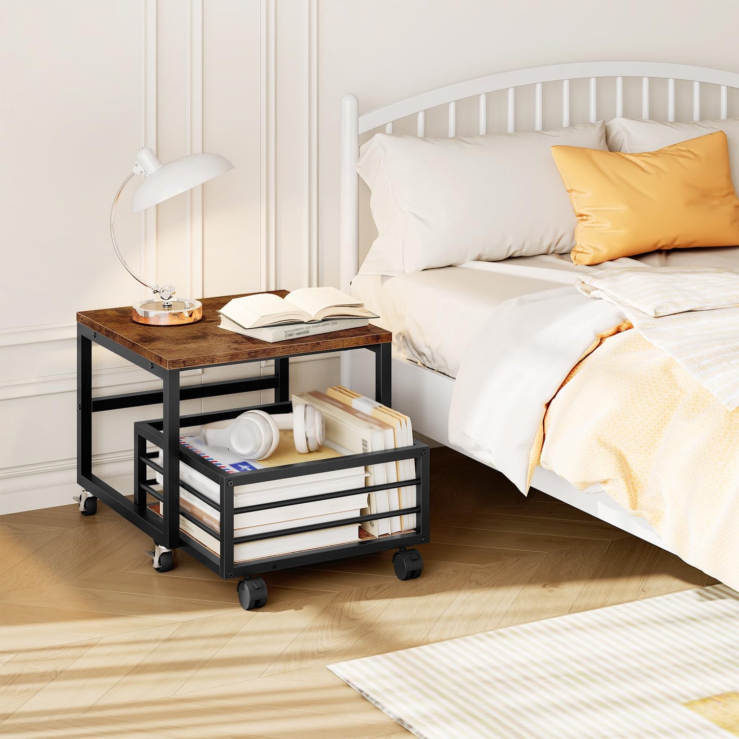 HOOBRO Mini Fridge Stand with Storage Basket, Mini Refrigerator Table 90kg