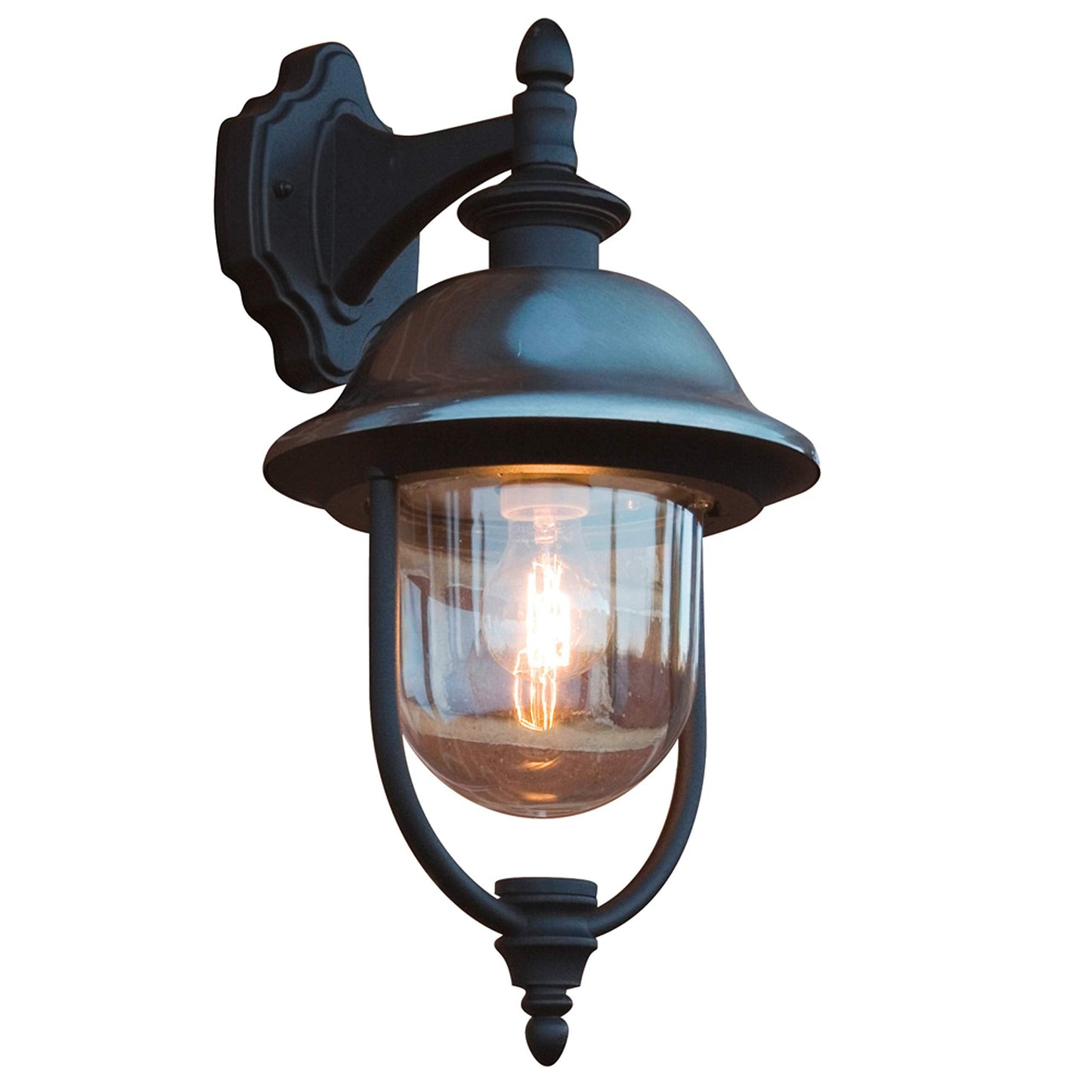 Konstsmide 7240-000 Parma Down Outdoor Wall Light/ 1 x 75 W E27 Max Wall Lamp/ Clear Acrylic Globe/ Aluminium/ IP43/ Stainless Steel Top/ Outside