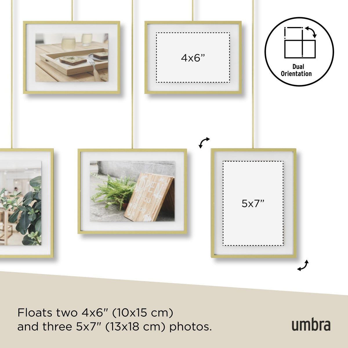 Umbra Exhibit Picture Frame Gallery Set, Adjustable Collage Display for 5 Photos, Prints, Artwork and More, Holds two 4x6" and three 5x7" Photos,