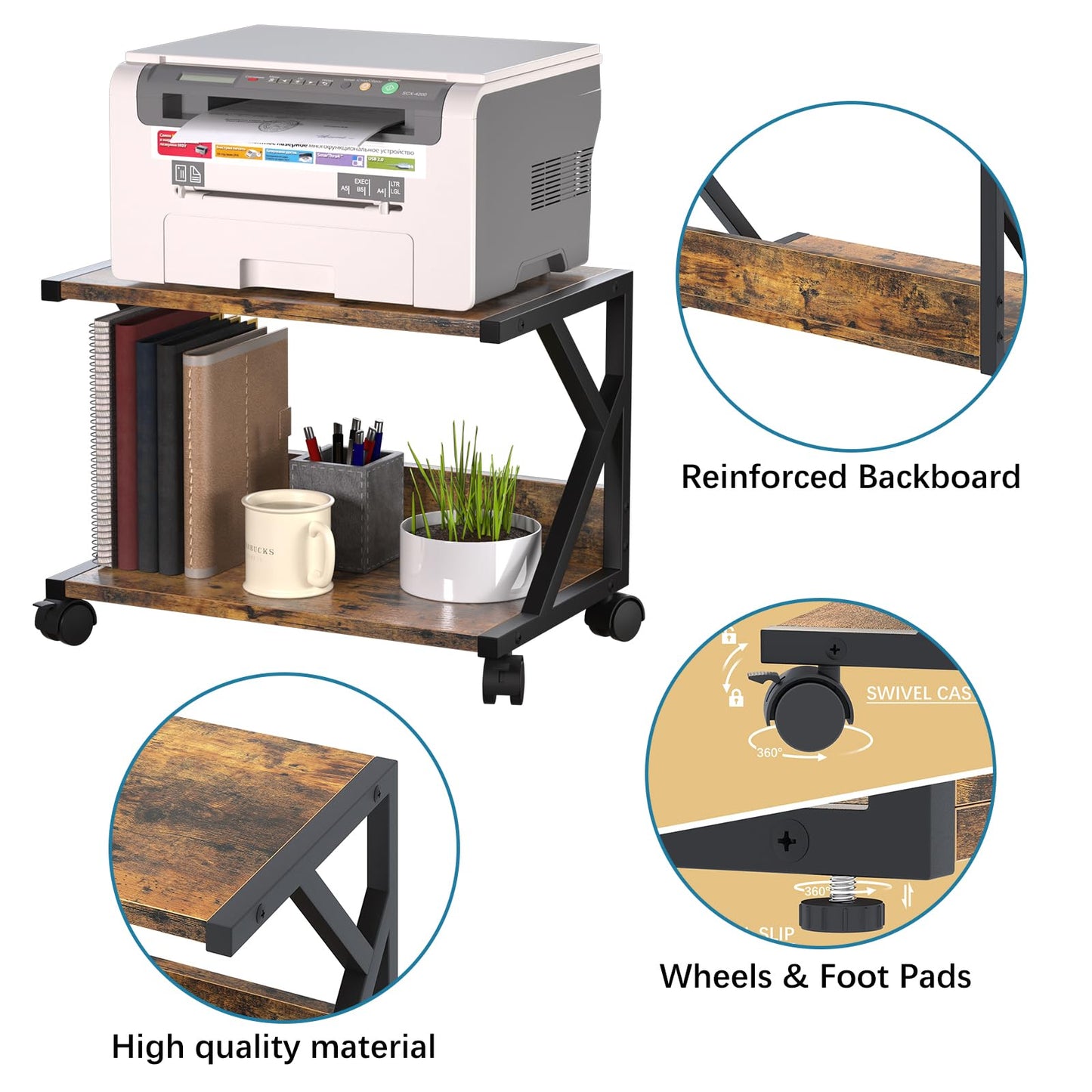Huhote 2 Tier Desktop Printer Stand, Under Desk Printer Table, Multi-Purpose Desktop Storage and Organize