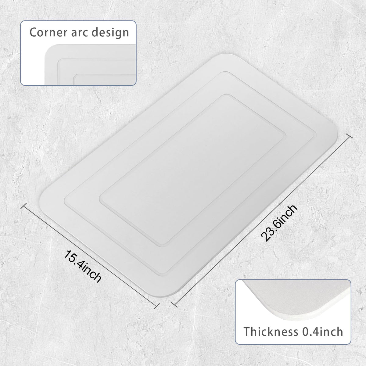 HUMIGA 2 Pack Stone Bath Mat, Diatomaceous Earth Shower Mat, Non-Slip Super Absorbent Quick Drying Bathroom Kitchen Floor Mat (White, 24x15)