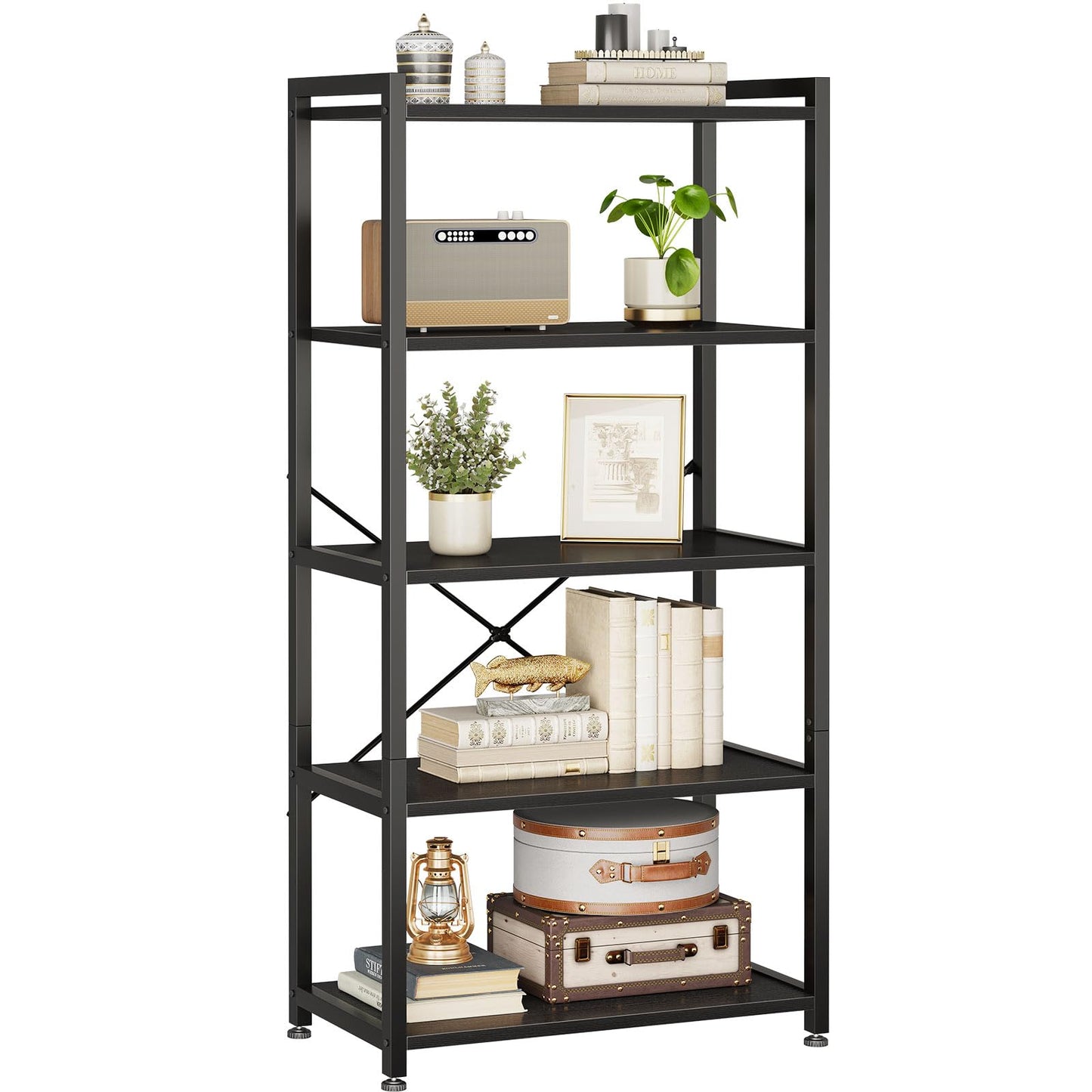 Coleshome 5-Tier Book Shelf Display Black Industrial Bookcase