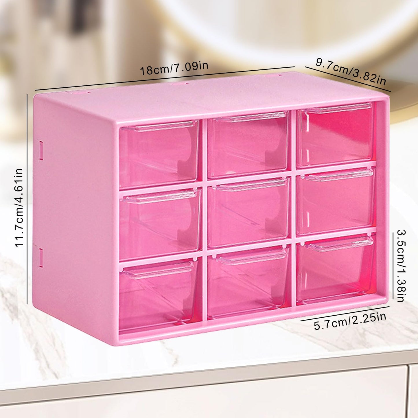GAESHOW 2Pcs Small Storage Drawers, Desk Storage Organizer with 9 Drawers, Mini Plastic Drawer Organiser, Desktop Craft Drawer Cabinet for Sewing