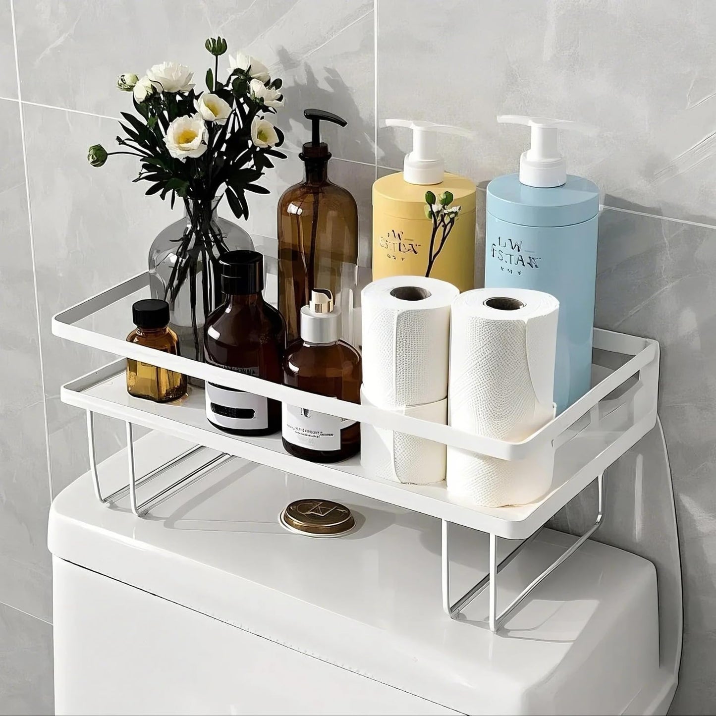 Pinkgarden Over-the-Toilet Storage Shelf, Large Capacity Bathroom Organizer, No-Drill Installation, Rust-Resistant Thick Steel