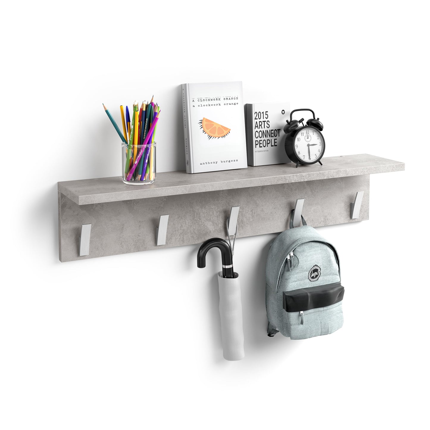 Mobili Fiver, Wall coat hanger, Rachele, 80 cm, Concrete Effect, Grey, Made In Italy