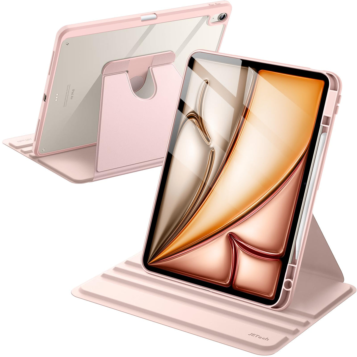 JETech Rotating Case for iPad Air 13-Inch M3/M2 (2025/2024) with Pencil Holder, 360 Degree Rotation Protective Stand Cover Clear Back, Auto Wake/Sleep