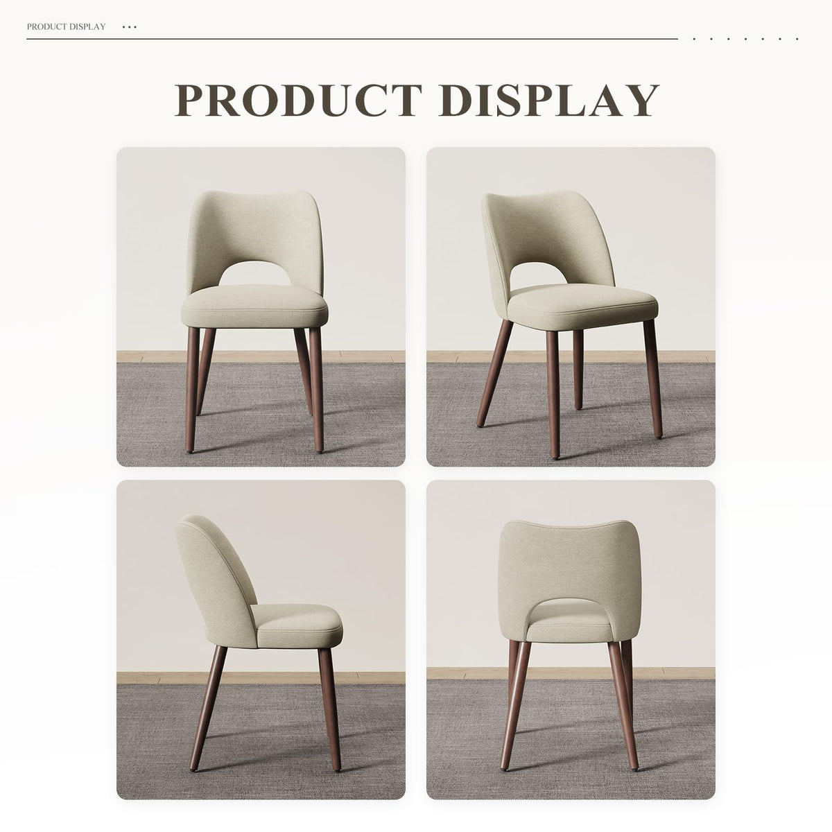MALOL Upholstered Dining Chairs Set of 4, Fabric Chairs for Dining Room with Solid Wood Legs, Hollow Backrest and Thick Seat Cushion