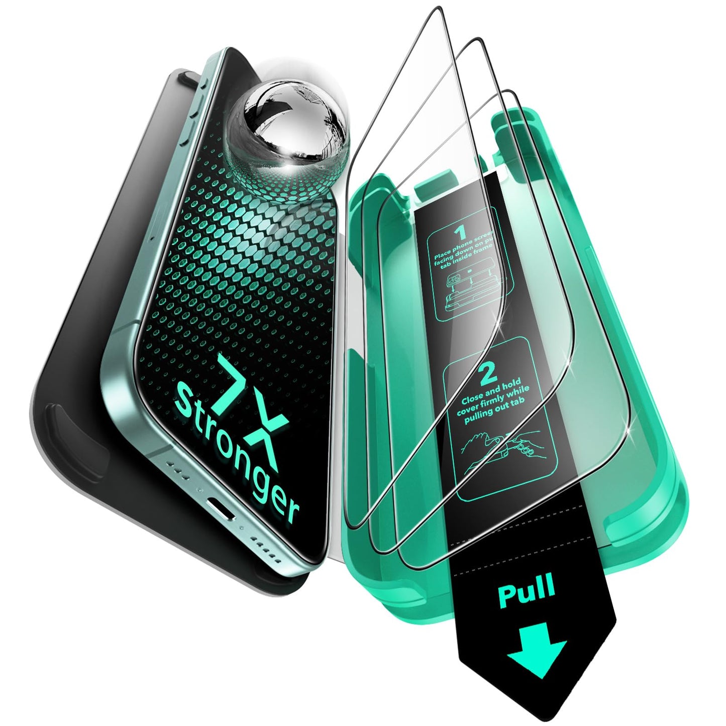 ESR 3 Pack 9H+ Glass for iPhone 16 / iPhone 15 Screen Protector, [Military Grade Shatterproof & Longest Durable] Full Coverage Tempered Glass with