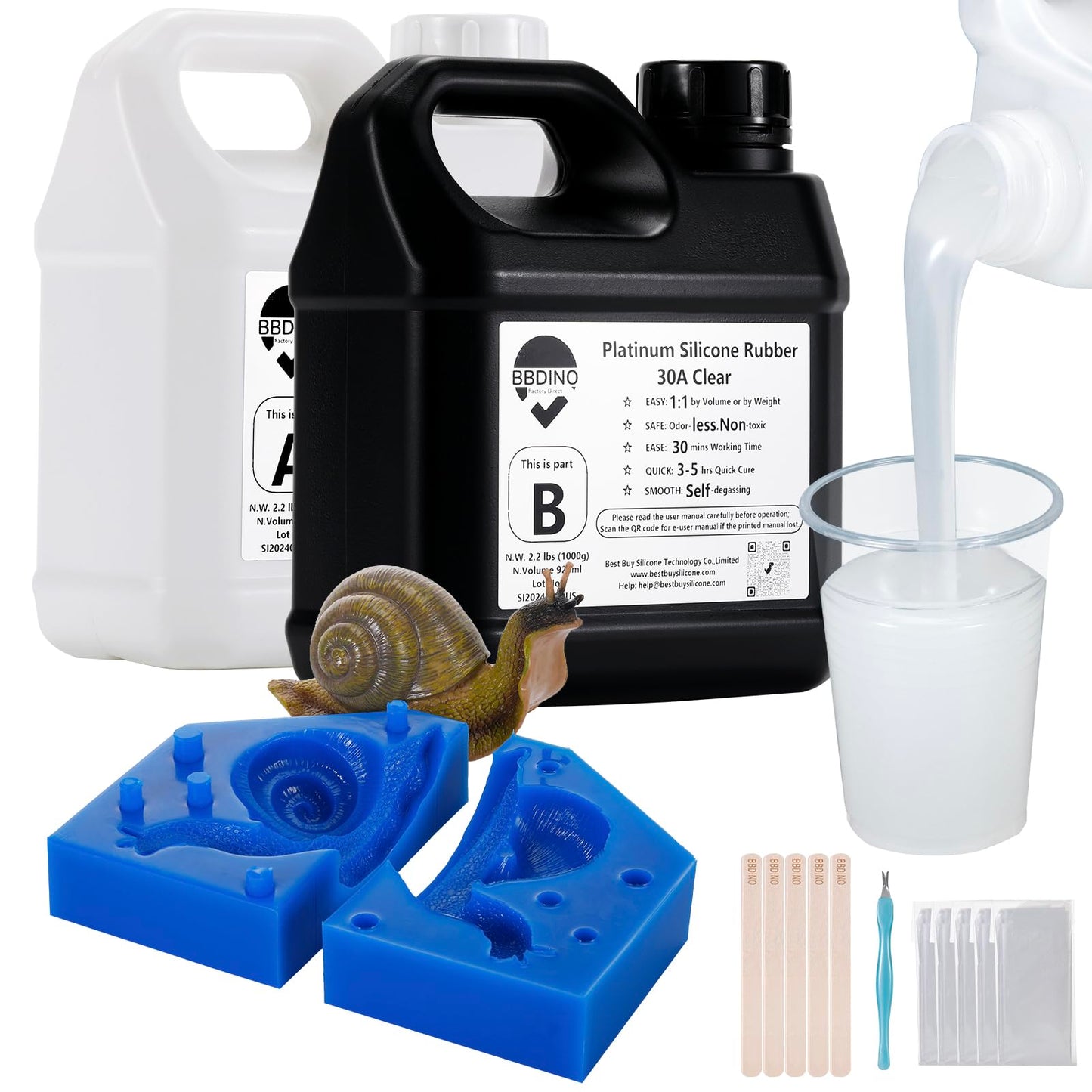 BBDINO Silicone Mould Making Kit,Liquid Silicone for Mould Making 30A, Translucent High Strength Silicone Rubber Mould Making Kit,1A:1B Ideal for