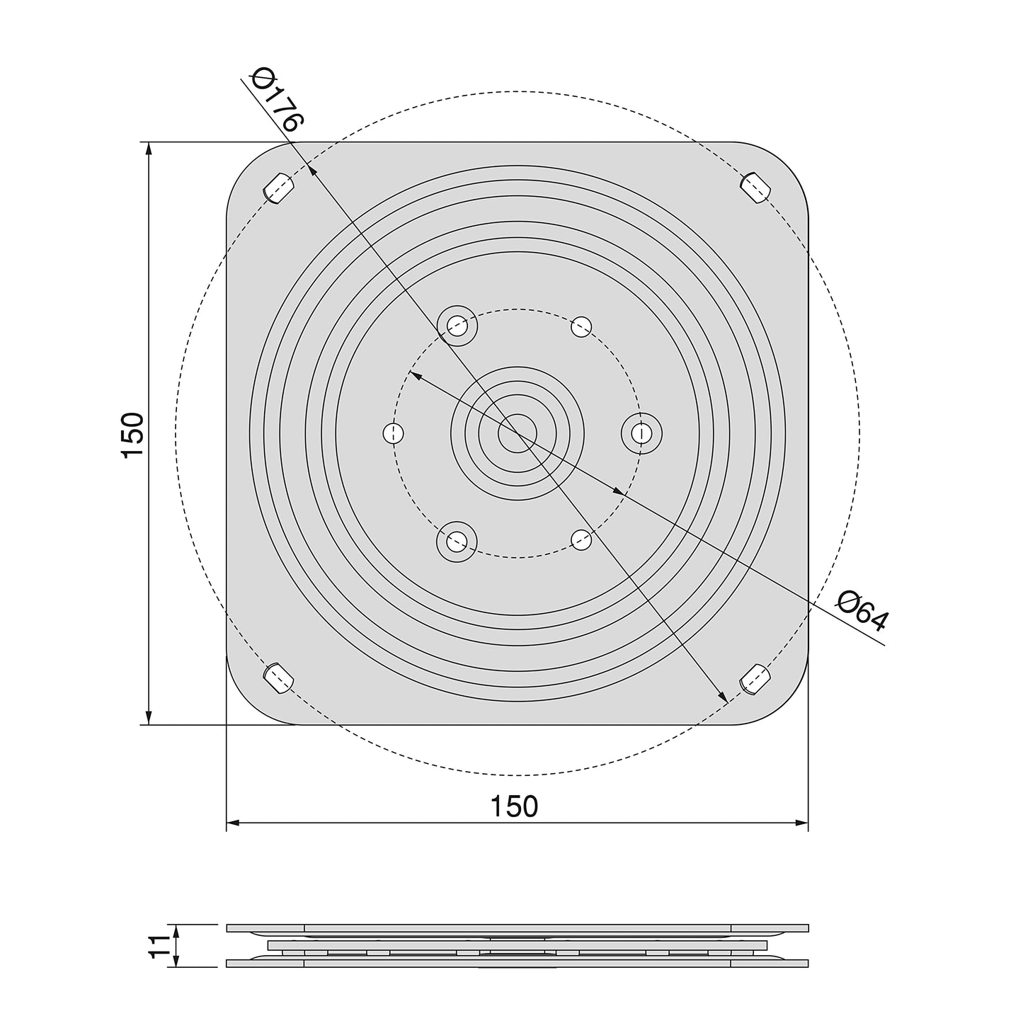 Emuca - Swivel Platform/Rotating Base of 360° for Cabinet/TV Screen, Zinc Plated, Steel