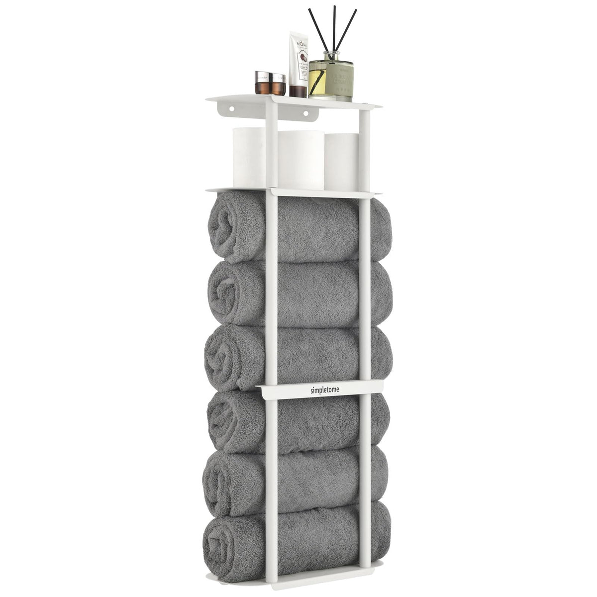 simpletome Towel Racks for Bathroom Storage Shower Organizer with Shelves Wall Mounted Thickened Carbon Steel (Cream White)