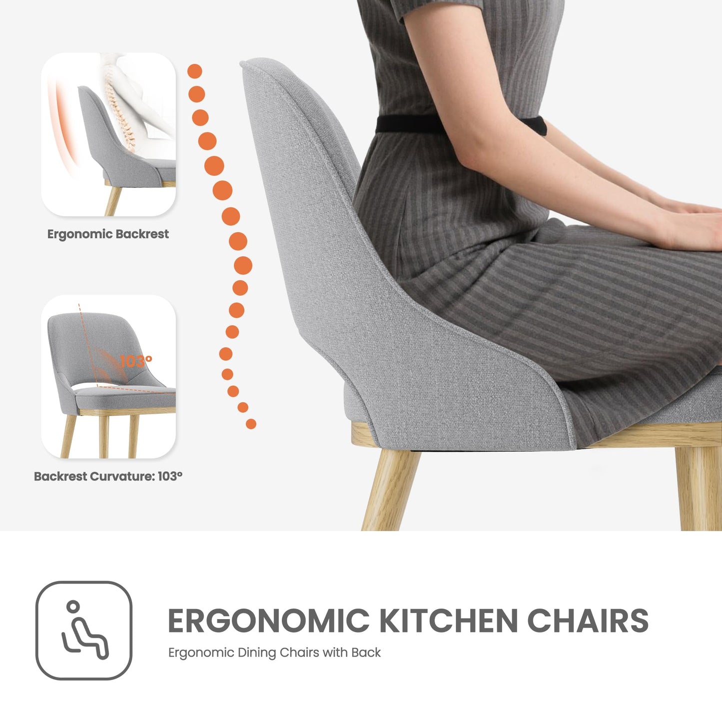 Dining Chairs Set of 6, Upholstered Dining Room Chairs with Chenille Fabric, Ergonomic Backrest, High Density Cushion & Rubber Wood Frame