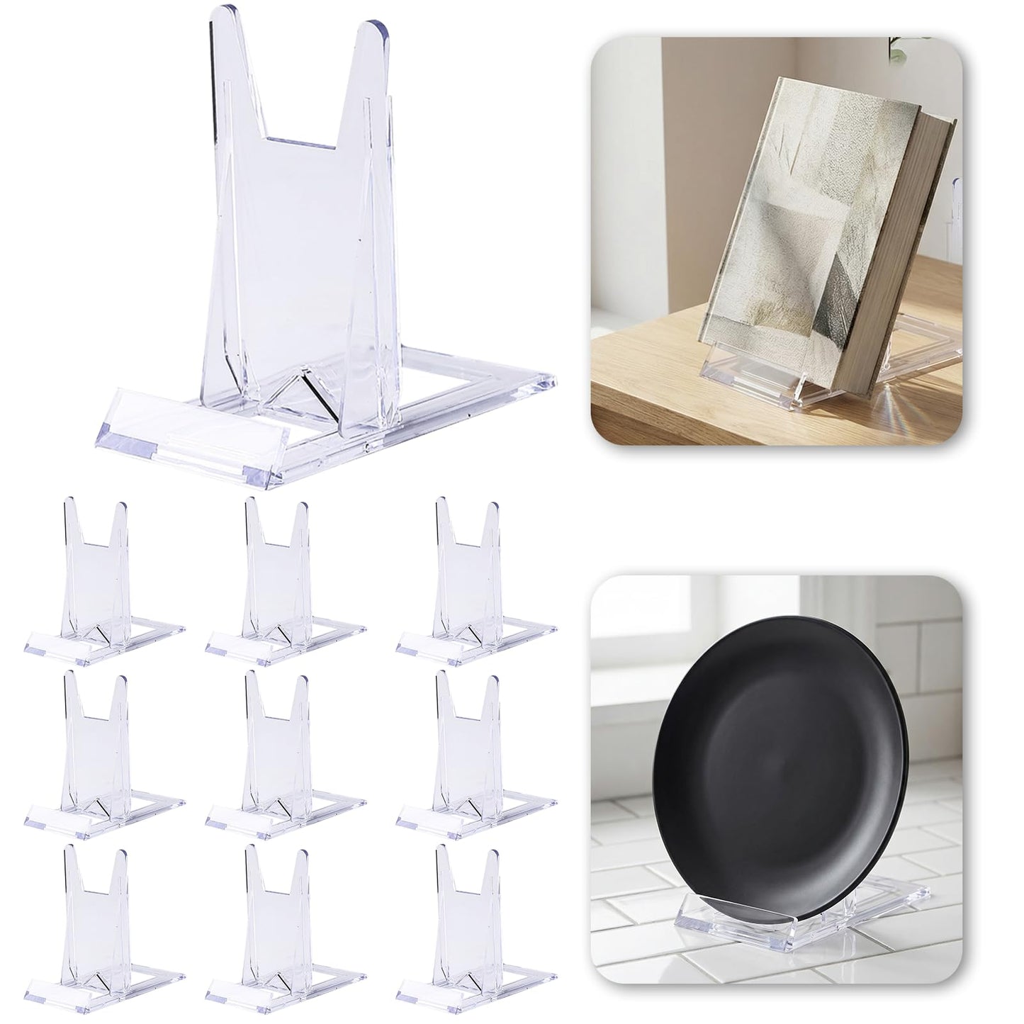 huoanpo 10PCS Plate Stand & Acrylic Display Stand, Adjustable Clear Set