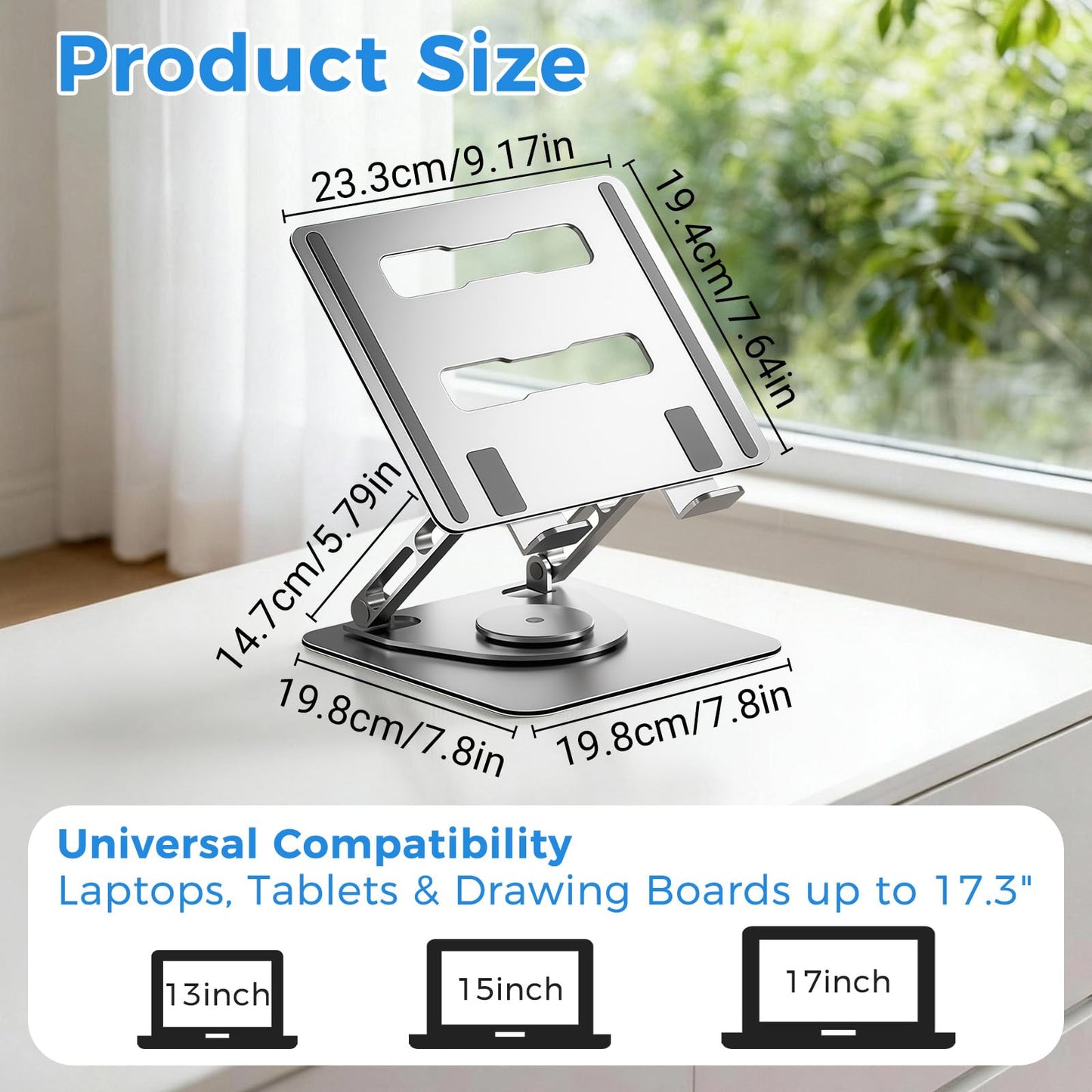 NBOUOU 360° Adjustable Laptop Stand for Desk, Swivel Base Laptop Riser Holder, Foldable Riser for Desk Foldable Ergonomic Notebook Stand with