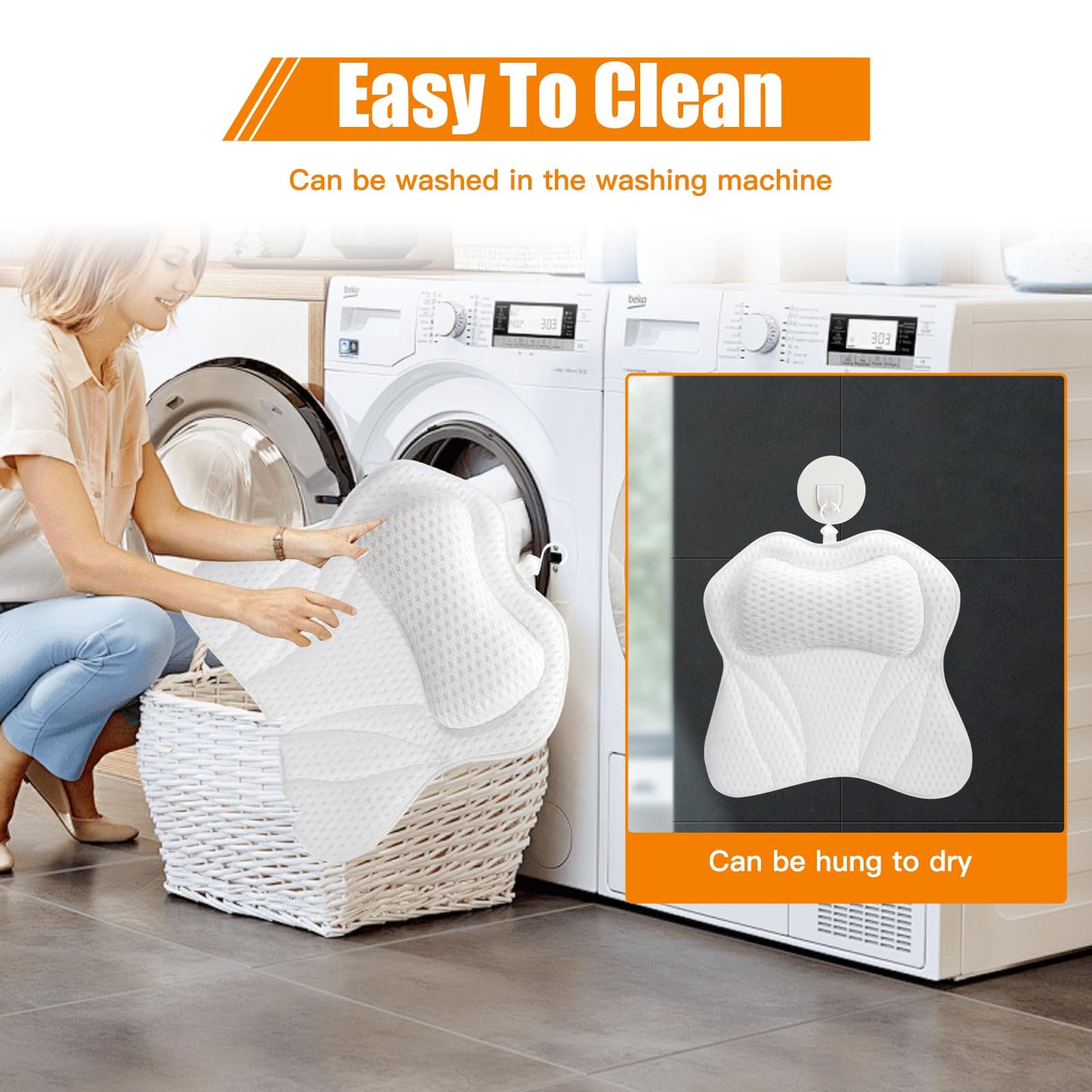 4D Technology Non-Slip Bath Pillow with 6 Powerful Suction Cups, Soft Ergonomic Mesh Cushion for Hot Tub and Home Spa