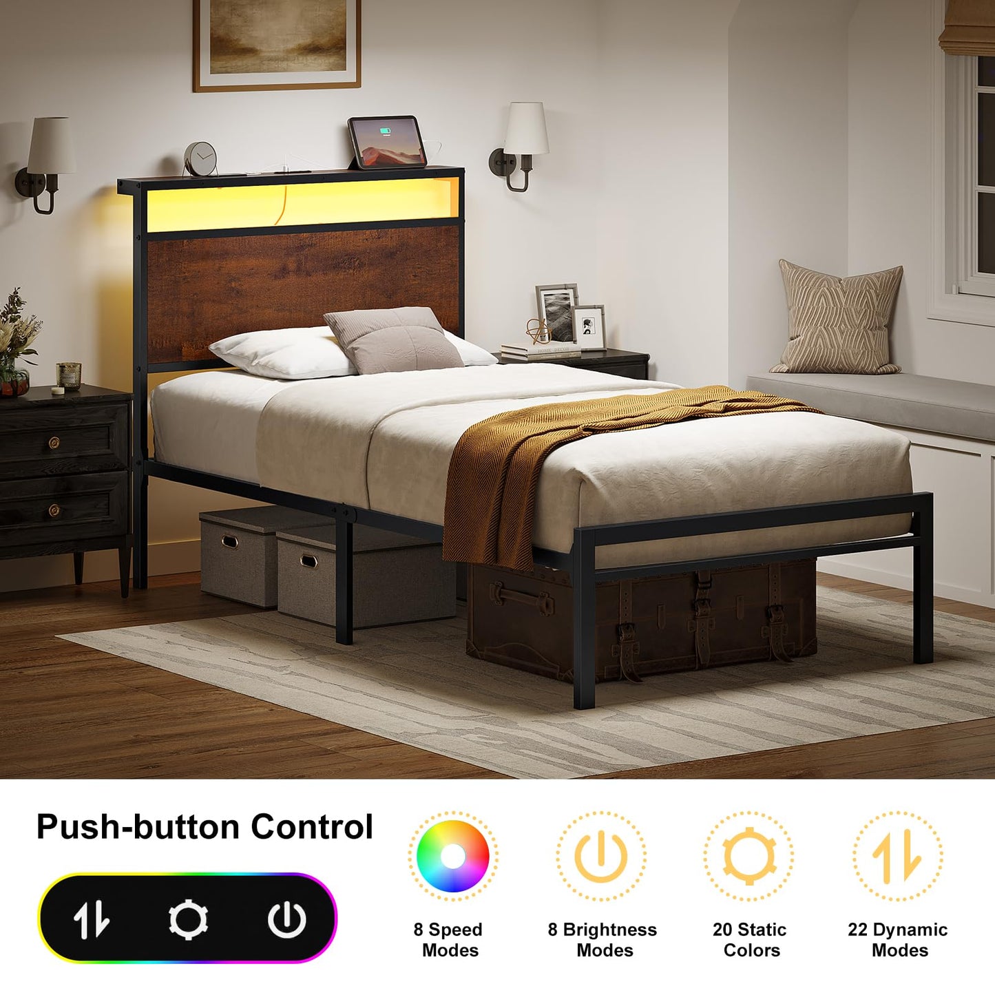 Mossora King Bed Frame with LED Headboard & Charging Station 150 * 200cm