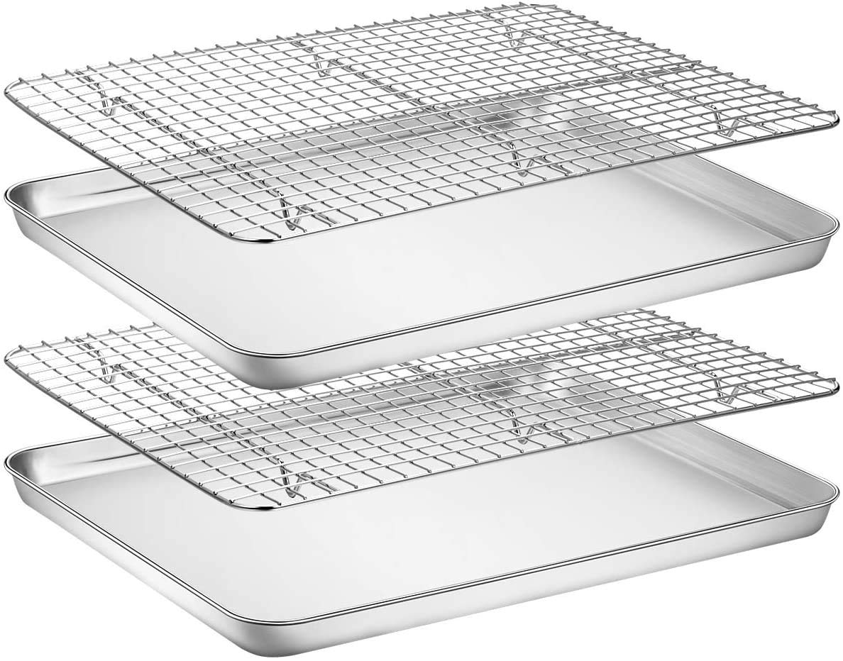 Umiten Baking Sheet & Rack [2-in-1], Stainless Steel Cookie Pan with Cooling Rack, Checkered Baking Sheet, Oven Safe, Non-Toxic, Heavy Duty, Easy