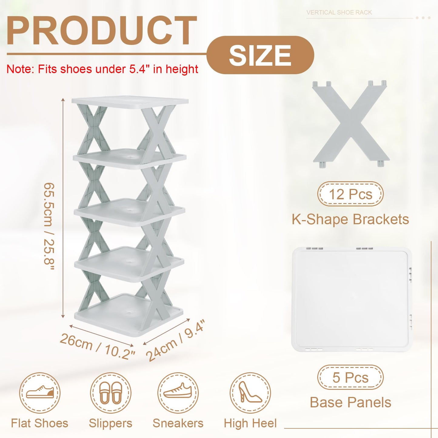 sourcing map 5-Tier Plastic Shoe Rack, Vertical Shoe Rack Stackable Storage Organizer Folding Space-Saving Narrow Slot Shelf for Closet Livingroom