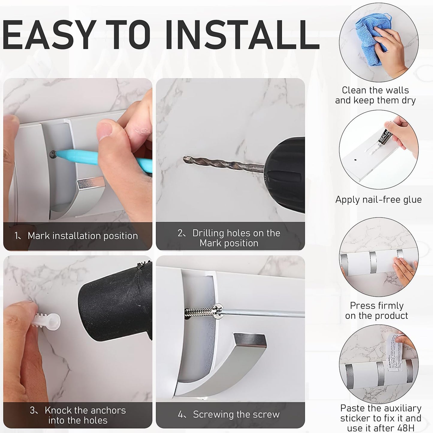 2 Pack Wall Mounted Floating Coat Rack, Wall Rack with 5 Retractable Hooks