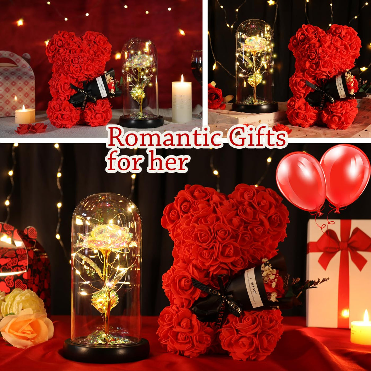 POHOMEGK Mothers Day Rose Gift for Mum, Grandma and Mother-in-law - Rose Teddy Bear Forever Flower Box, Birthday Surprise, Luxury Artificial Roses