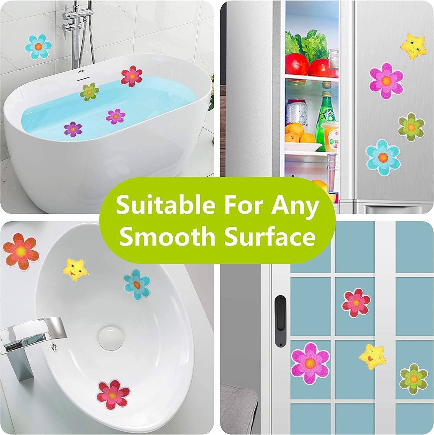 Tiiyee 13 Pcs Non Slip Bathtub Stickers, Bath Self Adhesive Treads Bathroom Water Resistance Tub Decals Adorable Anti Slip Safety Stickers Strong