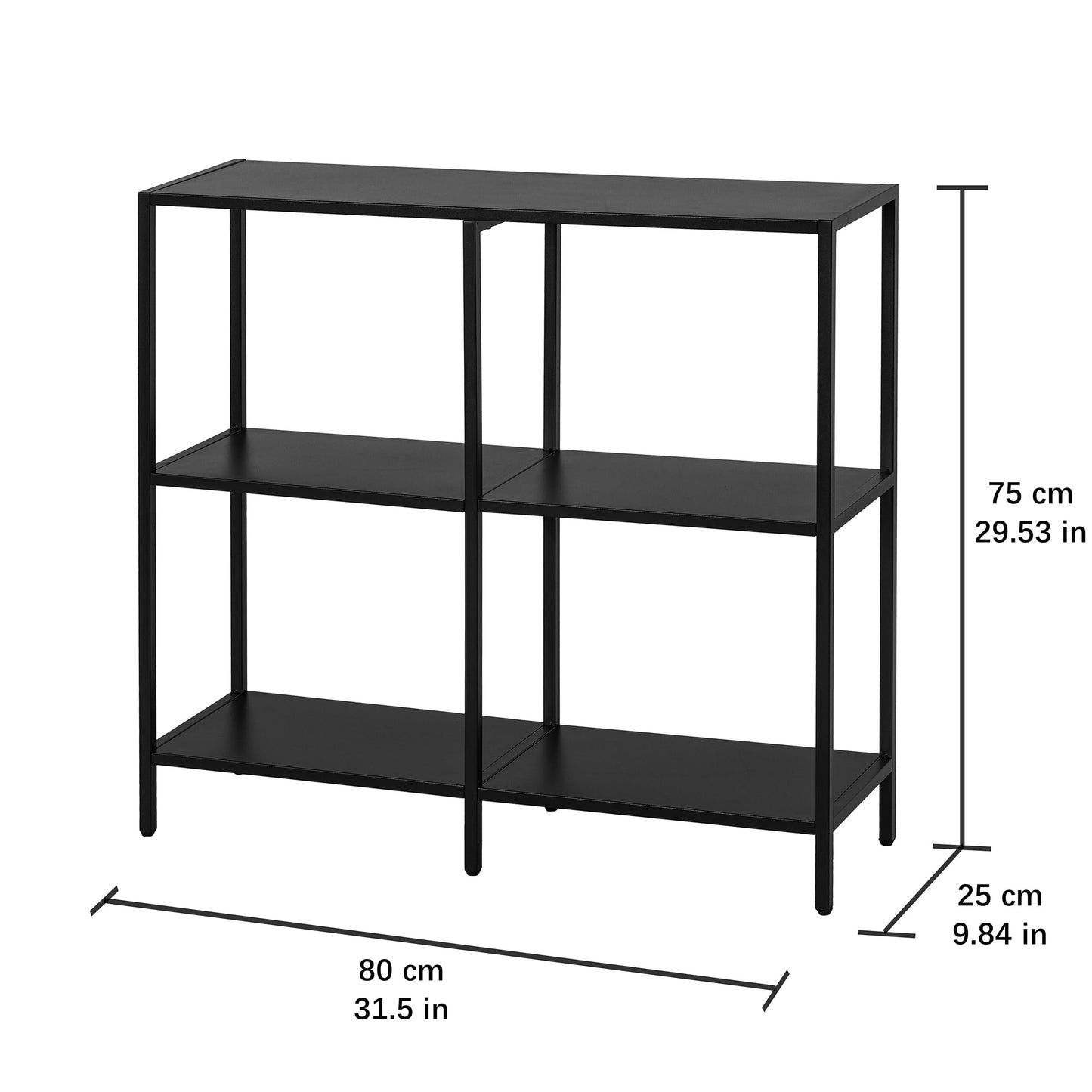HDANI 80cm Metal Console Table with 3 Tier Strage Shelves,Narrow Entryway Table,Modern Sofa Tables for Entryway, Living Room,Bedroom,Black