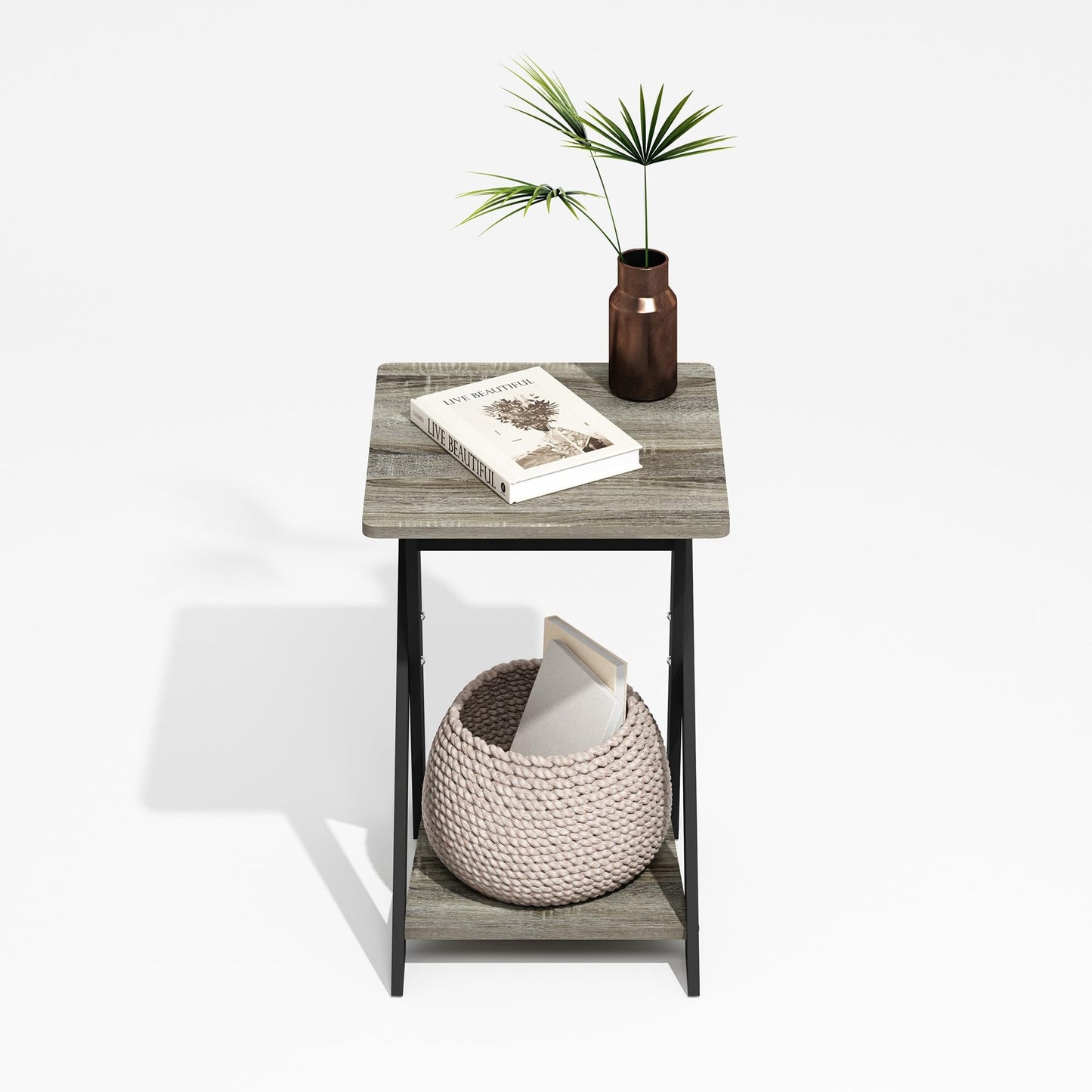 Furinno MODERN Side Table, X-Legs End Table with Open Shelf, Criss-Crossed Night Stand, Bedside Table, Easy Assembly, for Living Room, Bedroom
