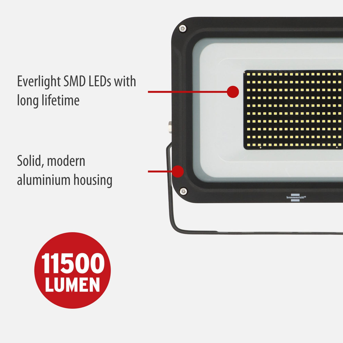 Brennenstuhl LED Spotlight JARO 14060 / LED Light 100W for Outdoor use (LED Outdoor Floodlight for Wall mounting, 11500lm, Made of Aluminium, IP65)