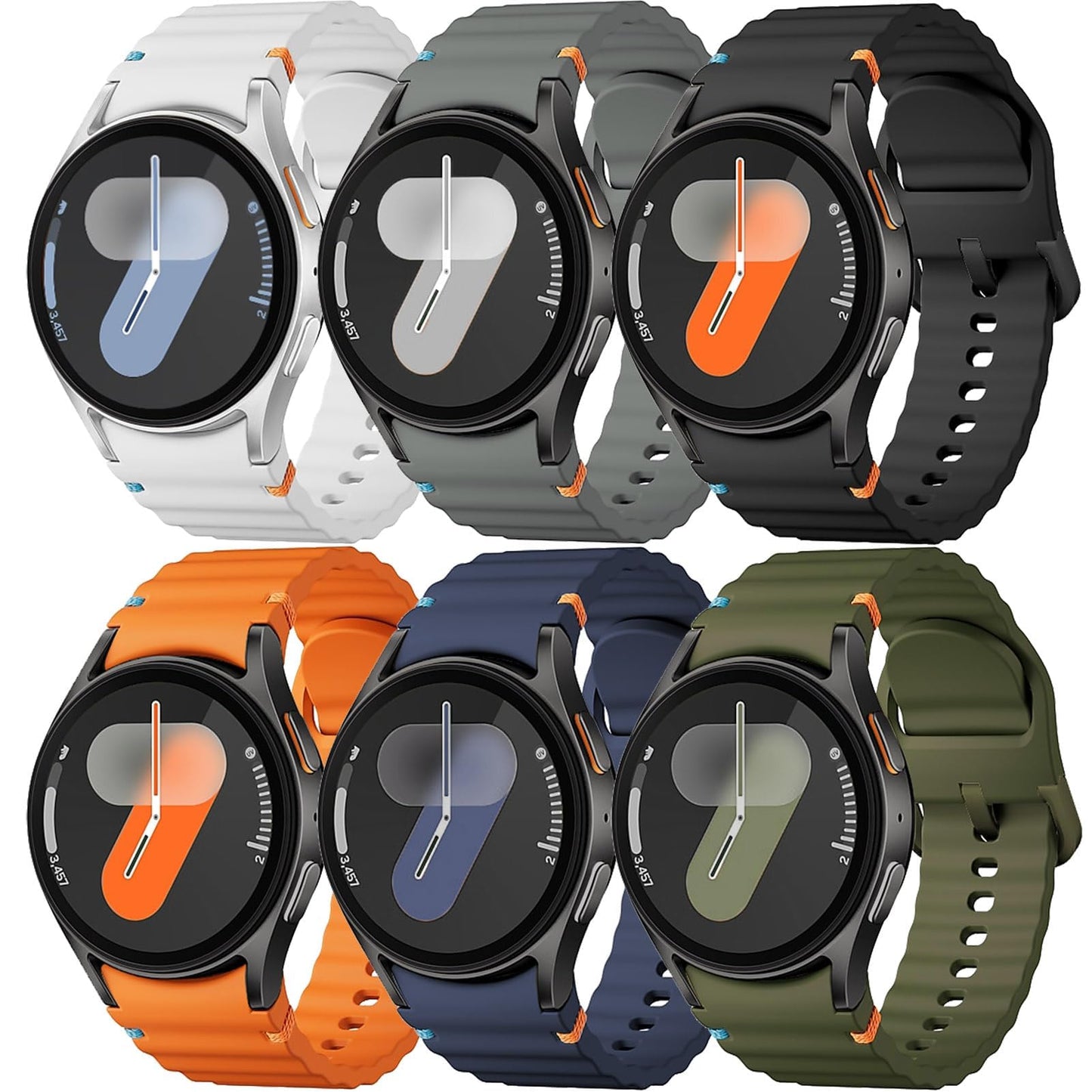 MYAPULUA Silicone Straps Compatible with Samsung Galaxy Watch 7/6/5/4/FE Strap 40/44/47/43/46/42/45mm, Sport Straps No Gap Band Men Women,6-Pack