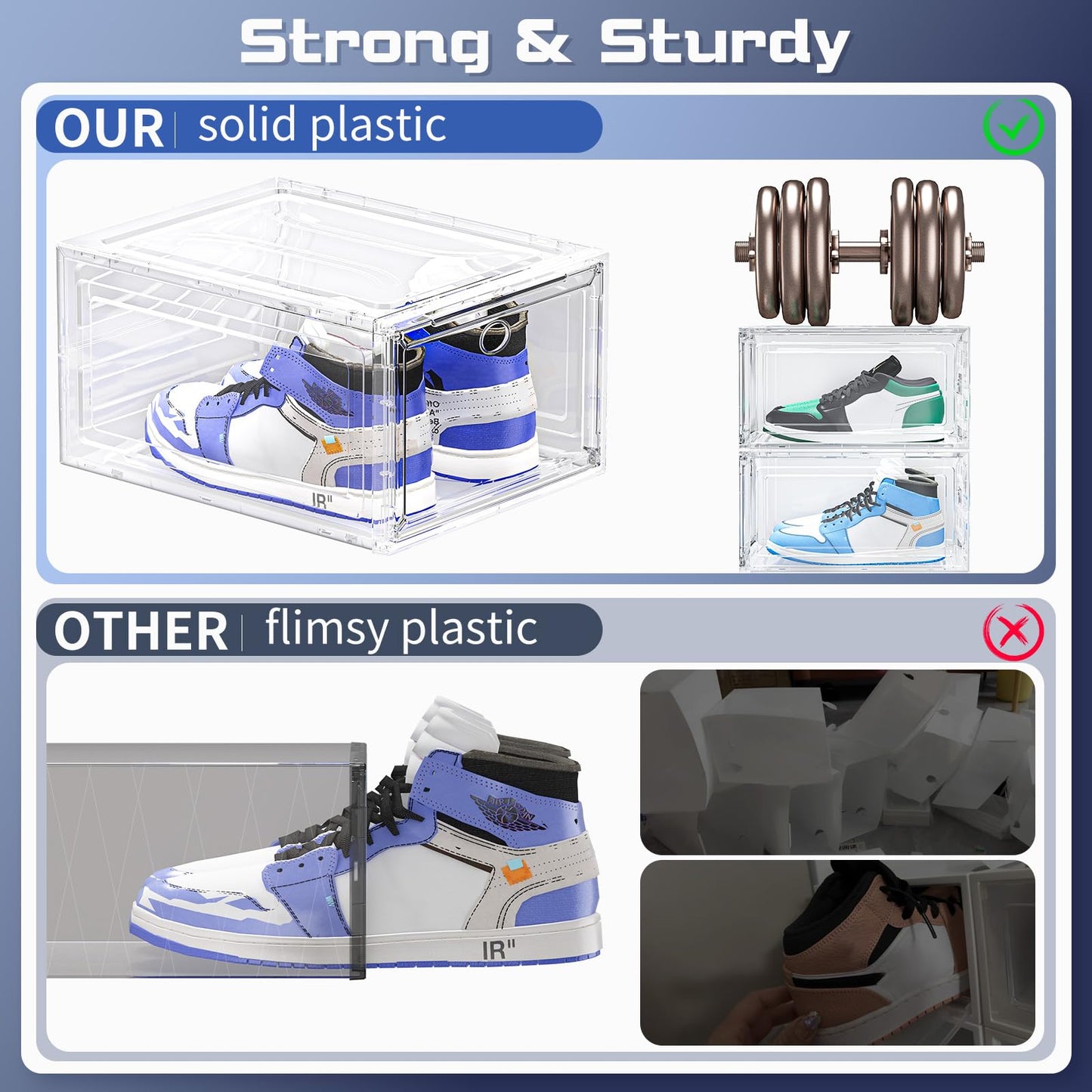 TidyTrove Shoe Storage Box, 9 Pcs Shoe Box Clear Plastic Stackable, Sturdy Foldable Shoe Organizer Containers with Magnetic Door for Women/Men, White