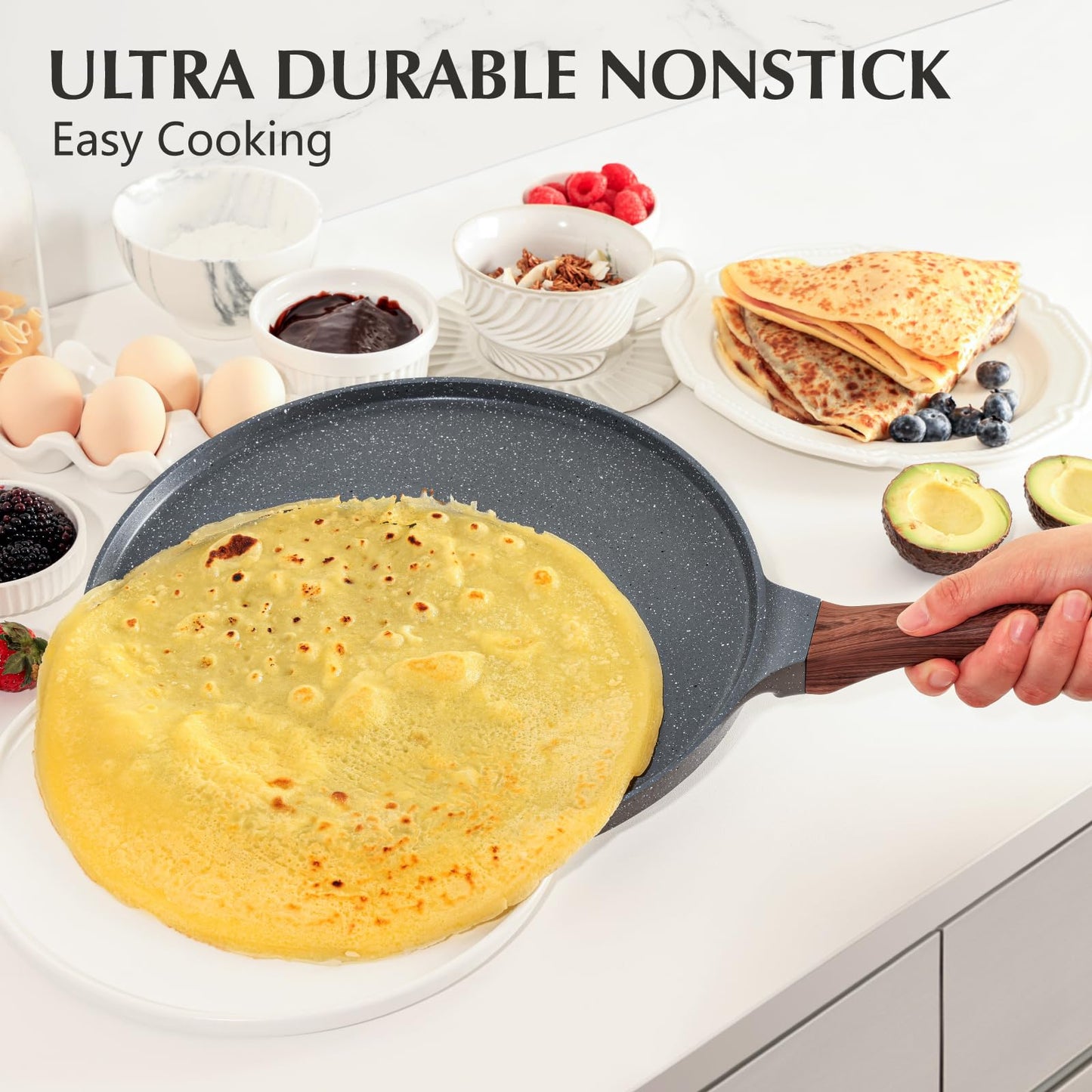 SENSARTE Nonstick Crepe Pan, Swiss Granite Coating Dosa Pan Pancake Flat Skillet Tawa Griddle 10-Inch with Stay-Cool Handle