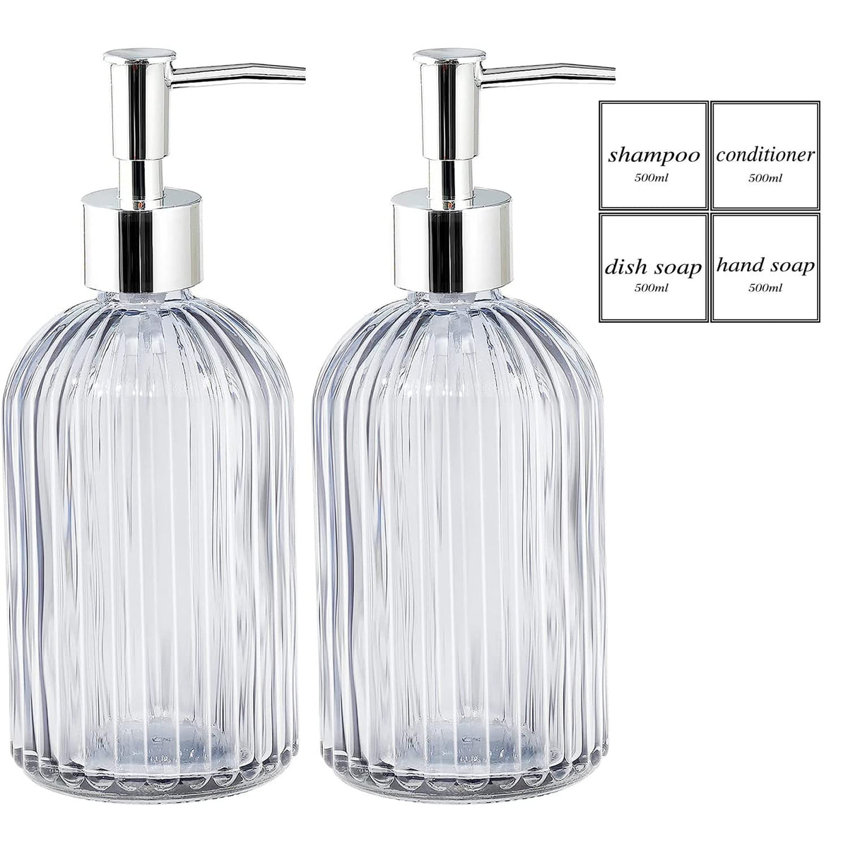 DARENYI 2 Pack Glass Soap Dispenser Bottle with Pump 420ML Refillable Liquid Hand Jar for Bathroom, Countertop, Kitchen, Laundry Room