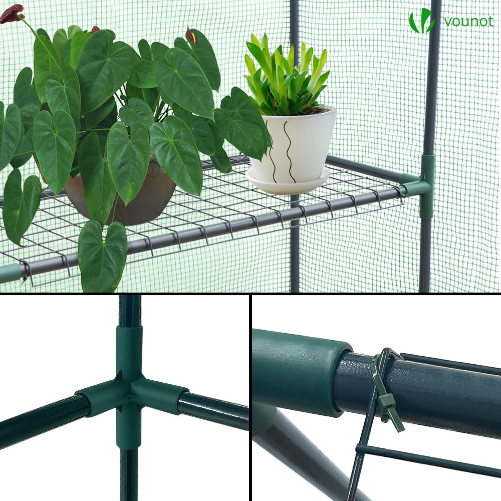 VOUNOT? Walk In Greenhouse with Shelves, Portable Plastic Green House for Garden & Outside, Large Growhouse, Green 143x143x195cm