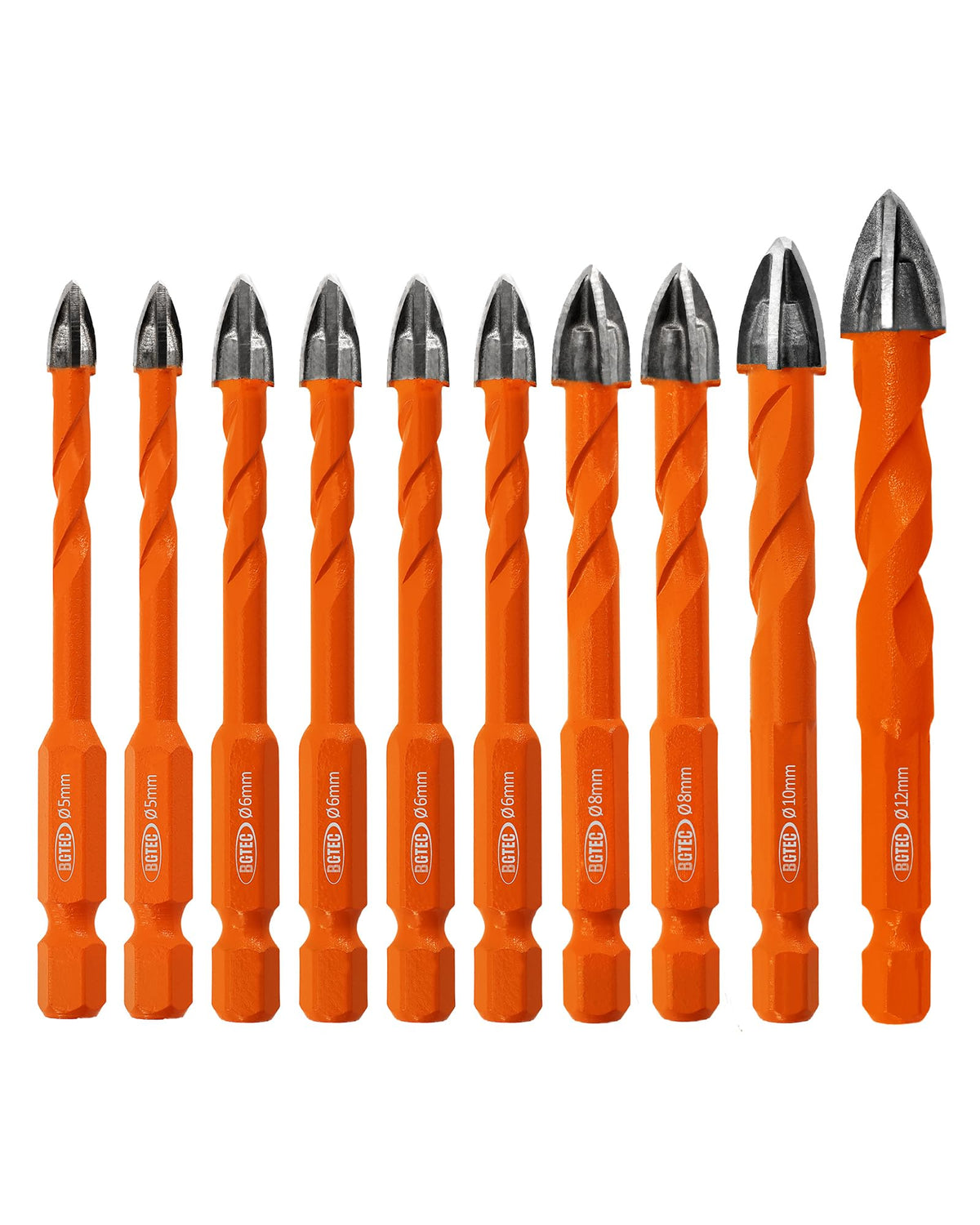 BGTEC Masonry Drill Bits Set - 5mm*2/6mm*4/8mm*2/10/12mm Tungsten Carbide Tip Tile Drill Bit Set for Ceramic Tile, Brick Wall, Concrete, Wall Mirror,